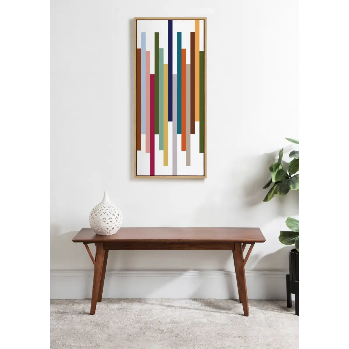 Framed Canvas - Modern Color Block Stacks - Natural / 18x40 - kateandlaurel