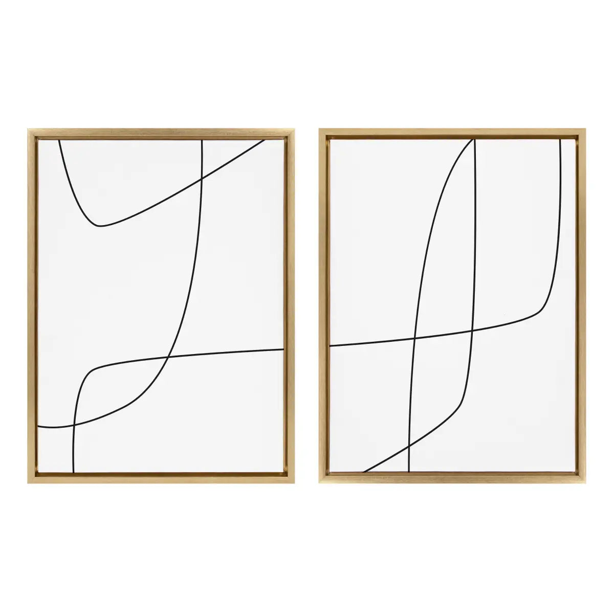 Framed Canvas - Modern Line Abstract 3 and 4 Black and White - Gold - kateandlaurel