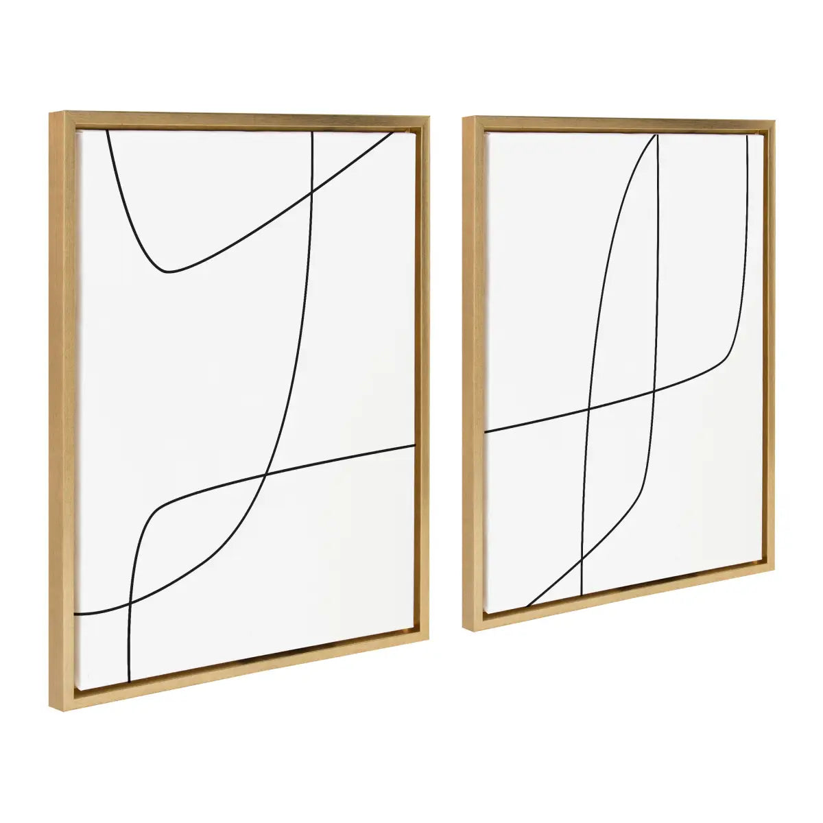 Framed Canvas - Modern Line Abstract 3 and 4 Black and White - kateandlaurel