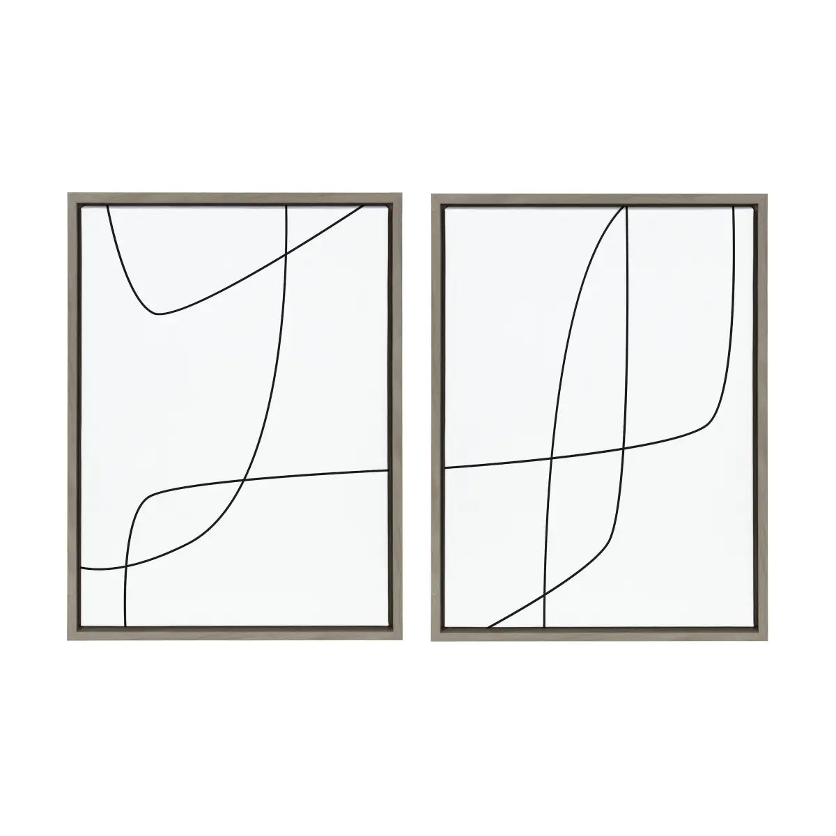 Framed Canvas - Modern Line Abstract 3 and 4 Black and White - Gray - kateandlaurel