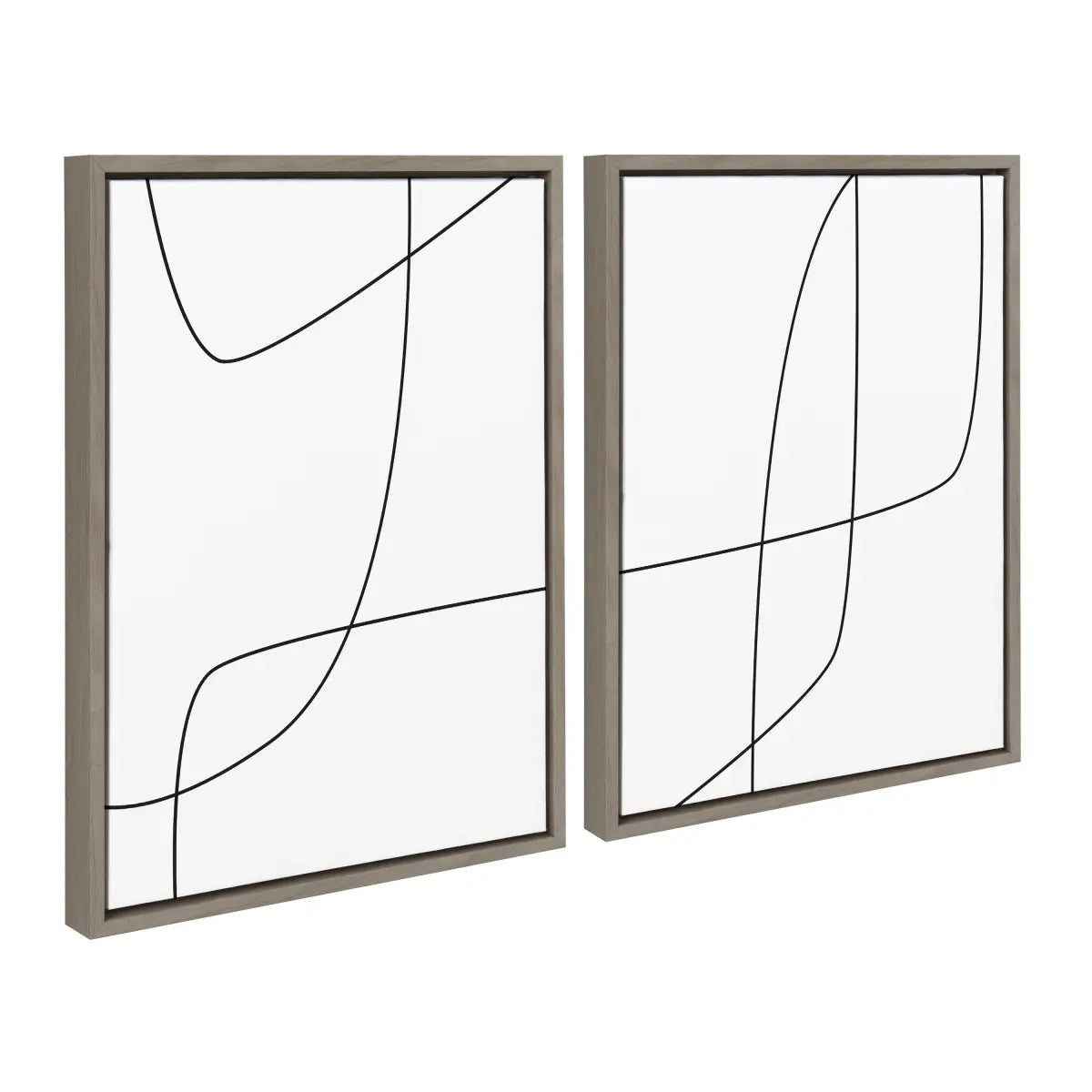 Framed Canvas - Modern Line Abstract 3 and 4 Black and White - kateandlaurel