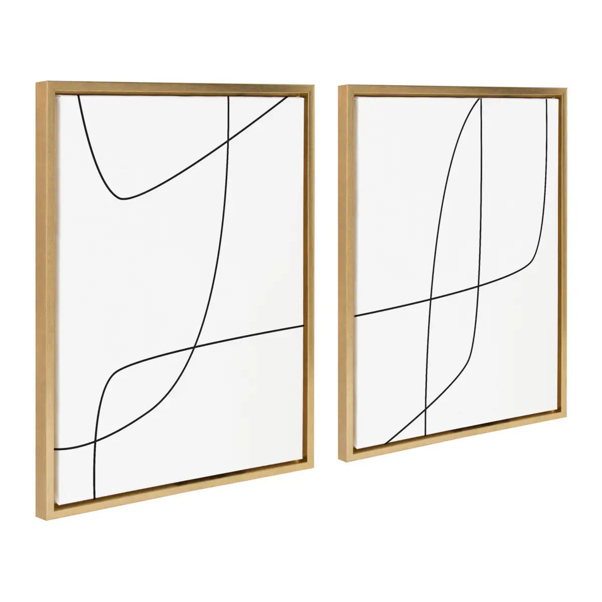 Framed Canvas - Modern Line Abstract 3 and 4 Black and White - kateandlaurel