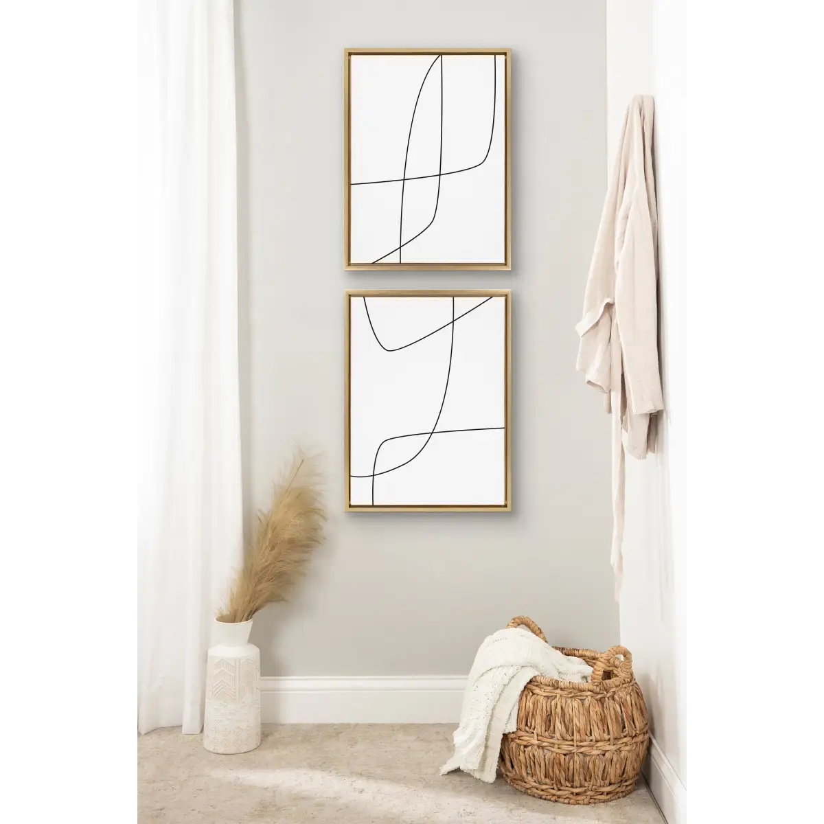 Framed Canvas - Modern Line Abstract 3 and 4 Black and White - kateandlaurel