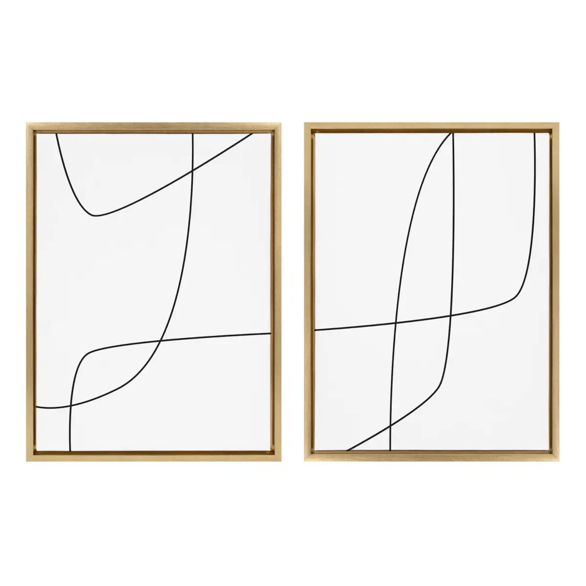 Framed Canvas - Modern Line Abstract 3 and 4 Black and White - kateandlaurel