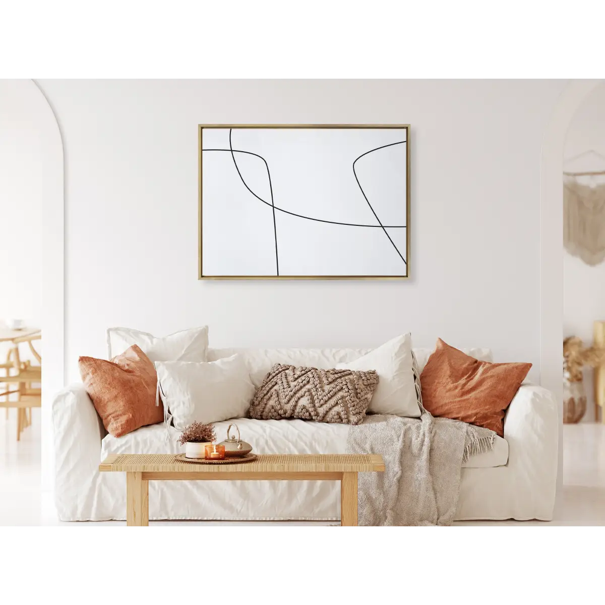 Framed Canvas - Modern Line Abstract 3 BW - Gold - kateandlaurel