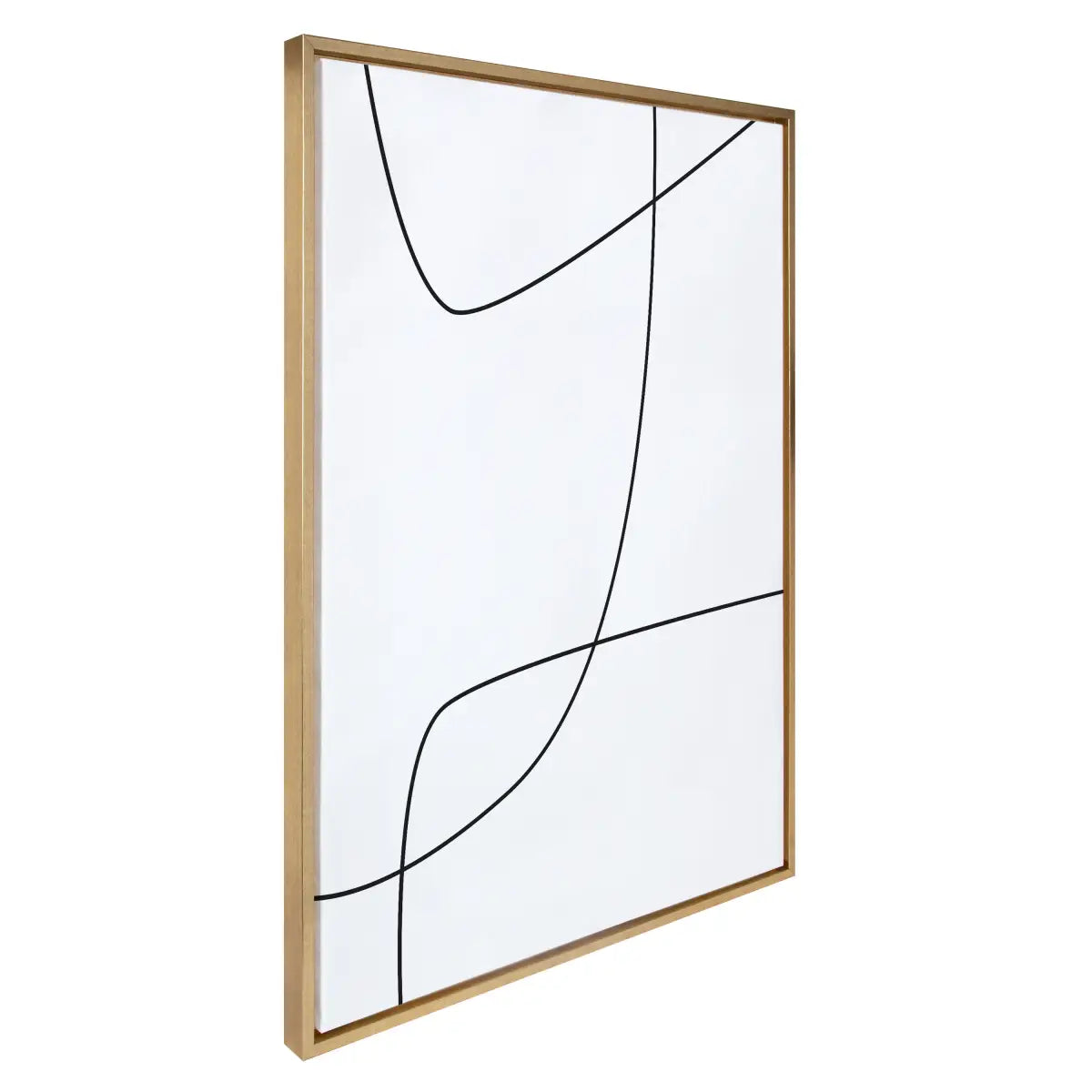 Framed Canvas - Modern Line Abstract 3 BW - Gold - kateandlaurel