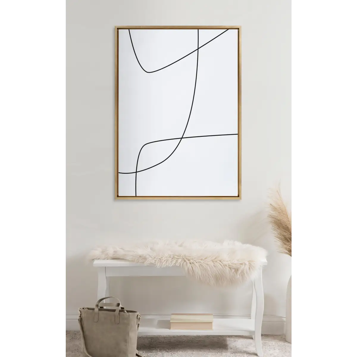 Framed Canvas - Modern Line Abstract 3 BW - Gold - kateandlaurel