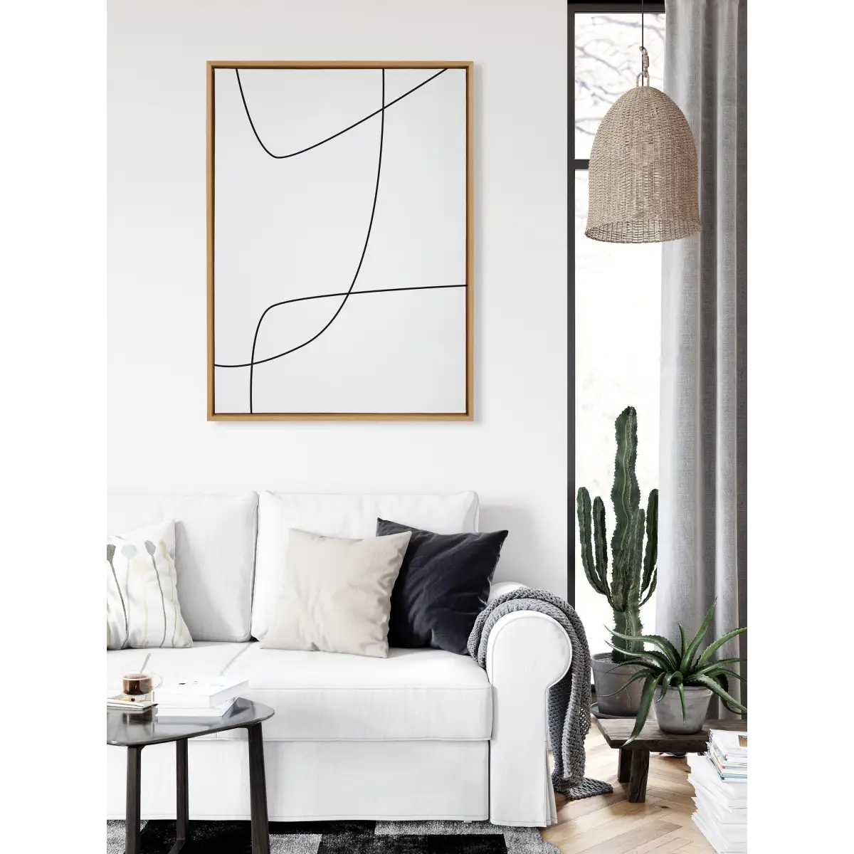Framed Canvas - Modern Line Abstract 3 BW - Gold - kateandlaurel