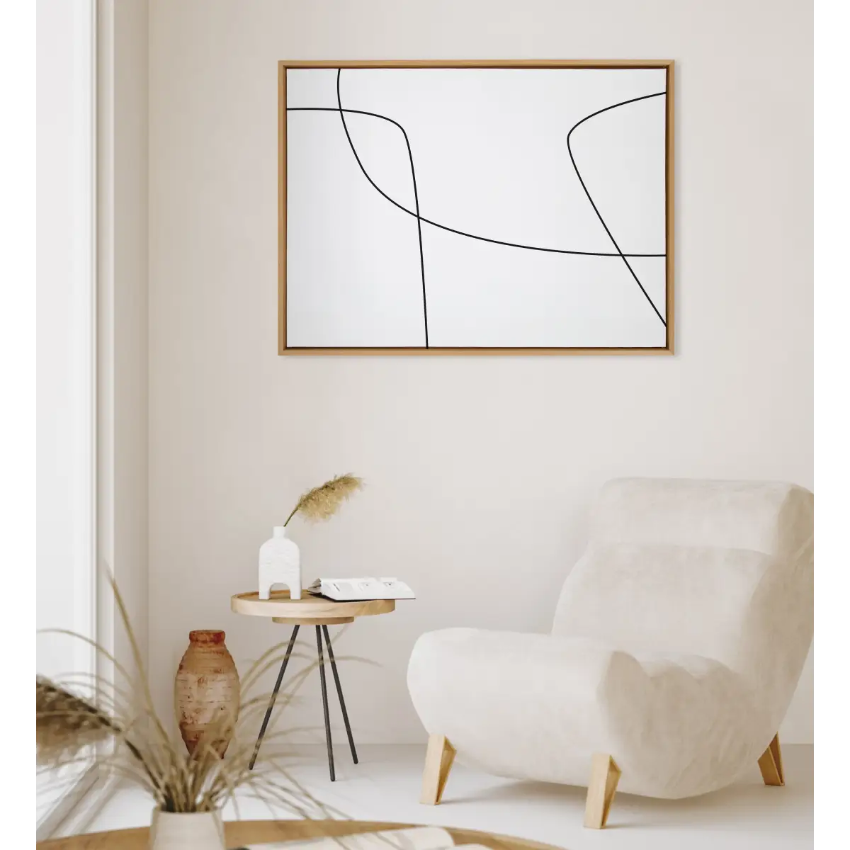 Framed Canvas - Modern Line Abstract 3 BW - Gold - kateandlaurel