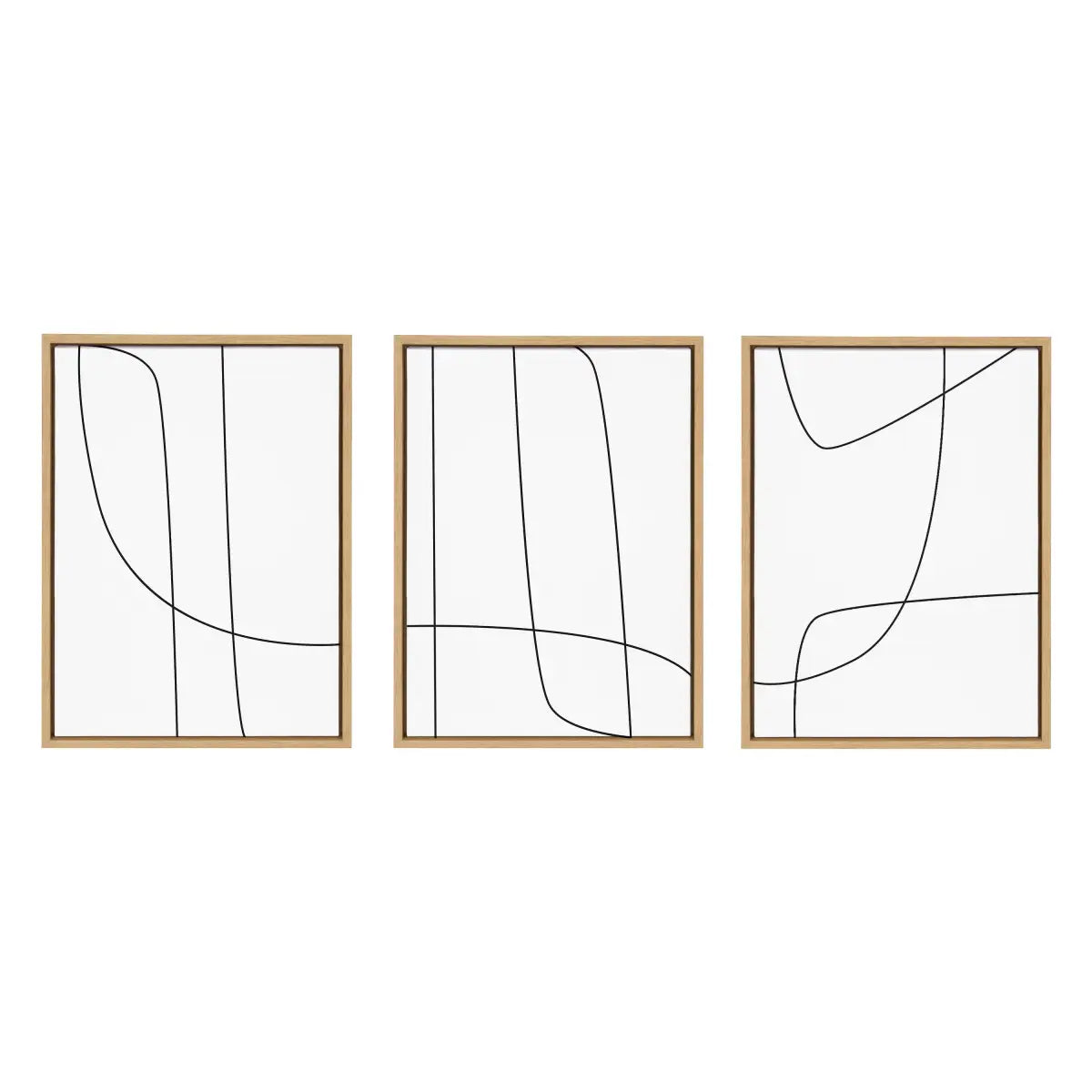 Framed Canvas Set - Modern Line Abstract Black and White - Natural - kateandlaurel