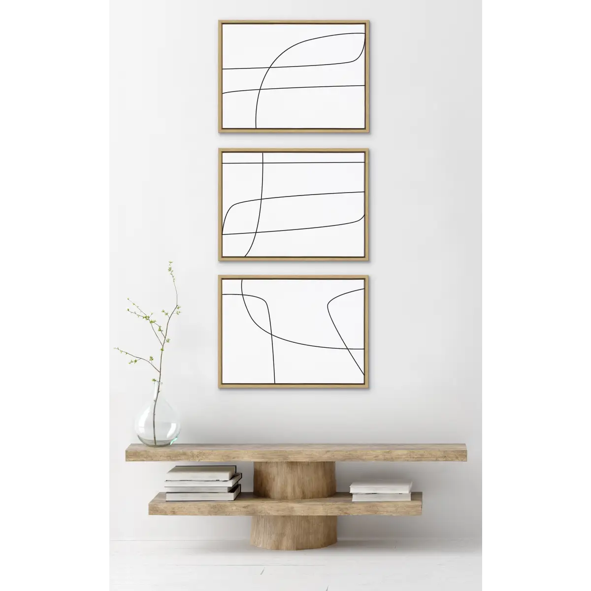 Framed Canvas Set - Modern Line Abstract Black and White - kateandlaurel
