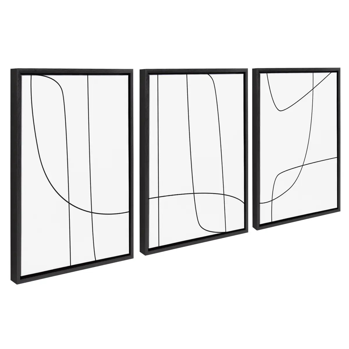 Framed Canvas Set - Modern Line Abstract Black and White - kateandlaurel