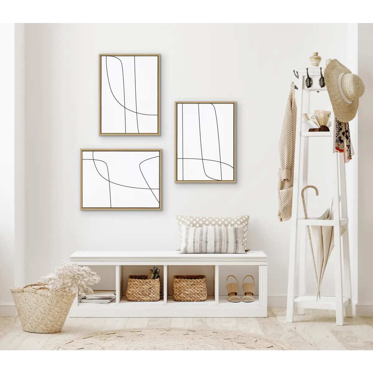 Framed Canvas Set - Modern Line Abstract Black and White - kateandlaurel