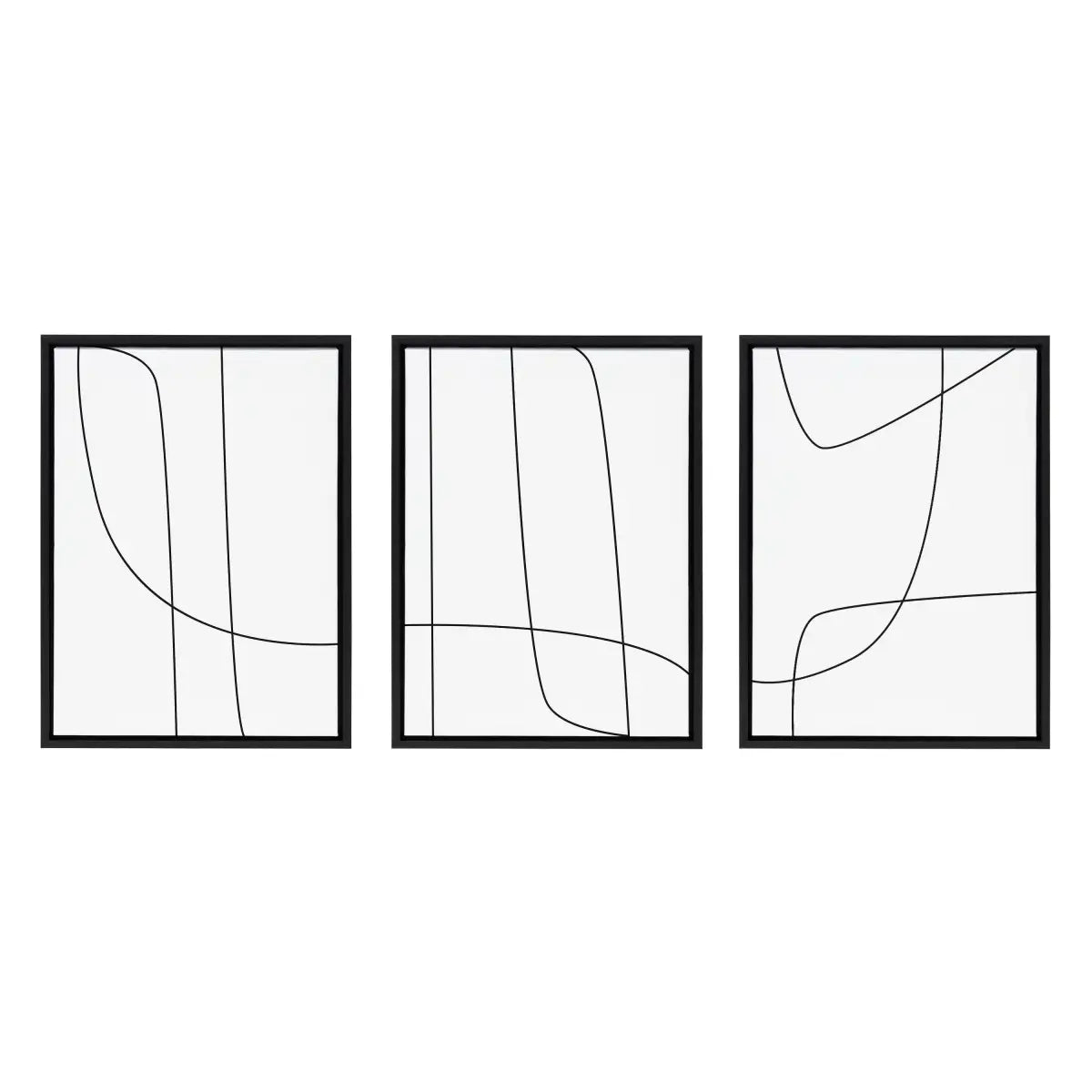 Framed Canvas Set - Modern Line Abstract Black and White - kateandlaurel