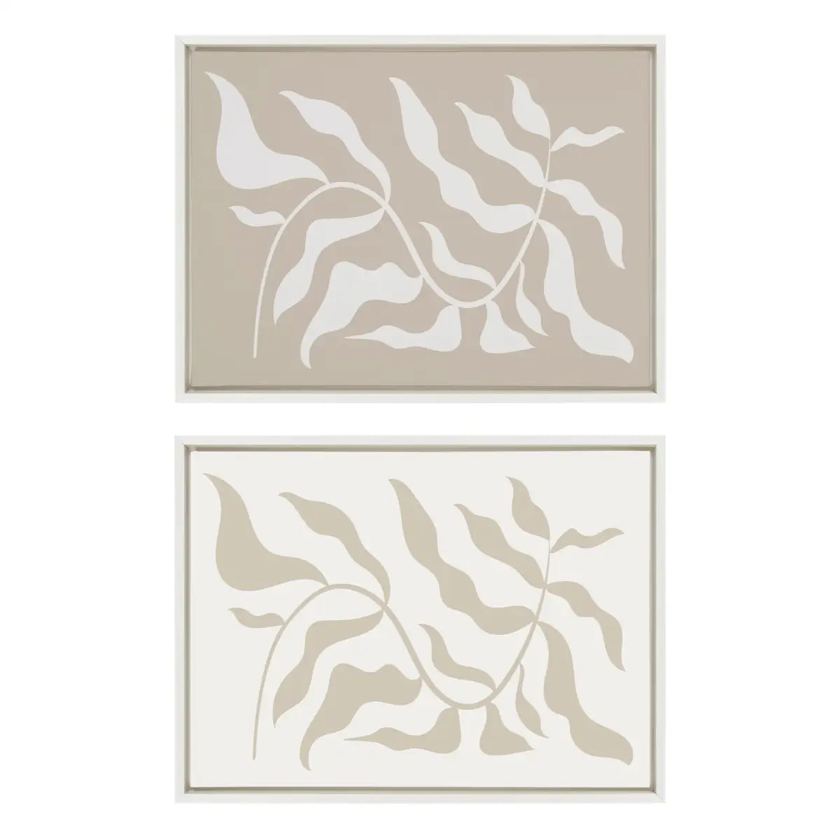Framed Canvas - Modern Matisse Inspired Botanical White on Beige and Beige on White - White / 2 Piece 18x24