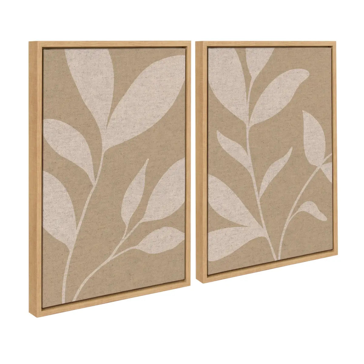 Framed Canvas Art Set - Modern Neutral Botanical Abstract Print No 2 and 3 Neutral Linen - Natural / 2 Piece Set 18x24