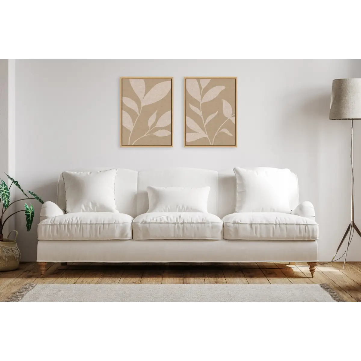 Framed Canvas Art Set - Modern Neutral Botanical Abstract Print No 2 and 3 Neutral Linen - Natural / 2 Piece Set 18x24