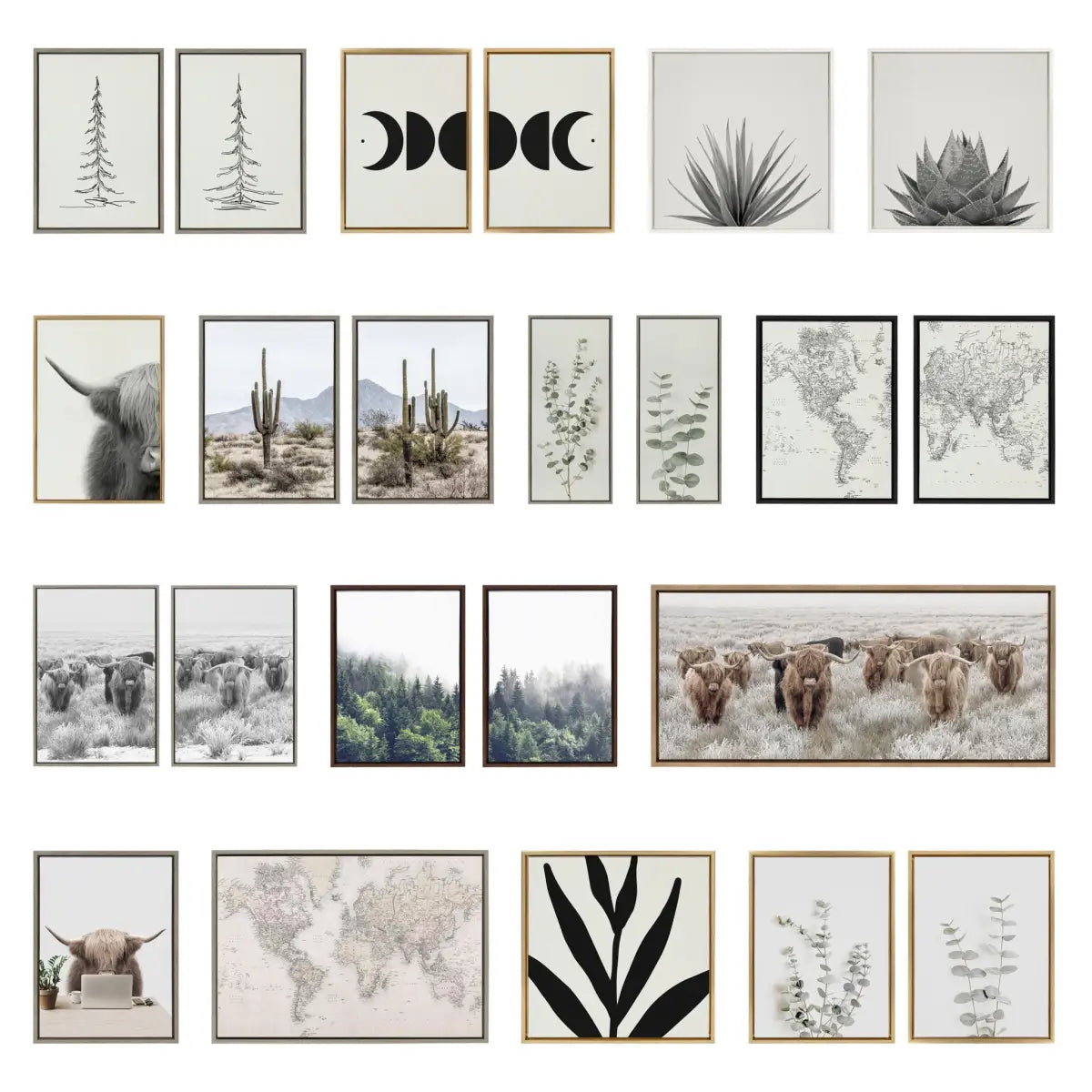 Framed Canvas Art Set - Modern Neutral Botanical Abstract Print No 2 and 3 Neutral Linen - Natural / 2 Piece Set 18x24