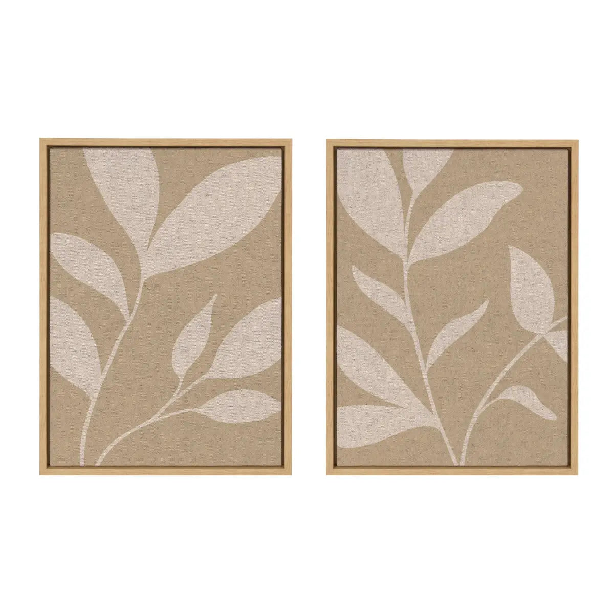 Framed Canvas Art Set - Modern Neutral Botanical Abstract Print No 2 and 3 Neutral Linen - Natural / 2 Piece Set 18x24