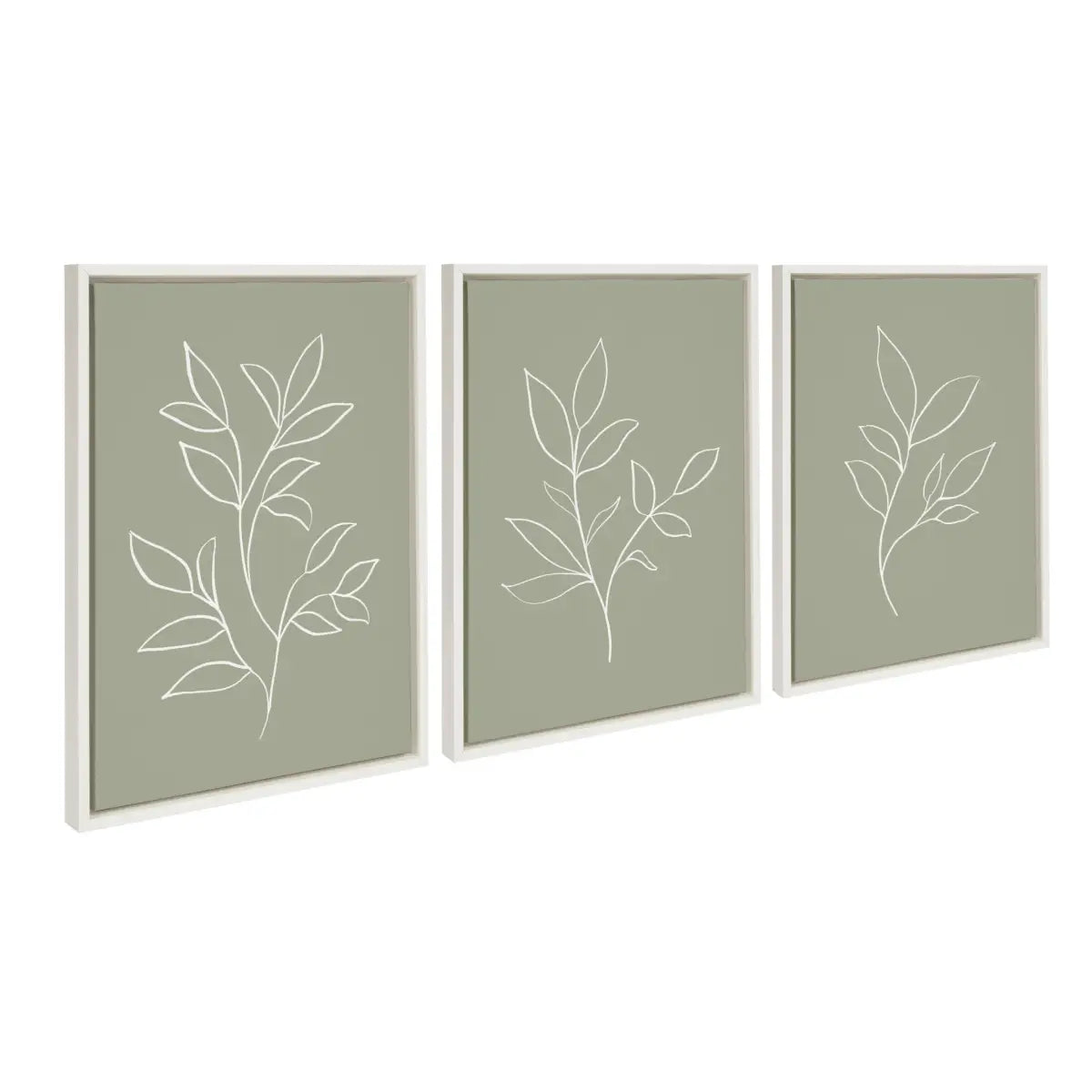 Framed Canvas - Modern Sage Green Botanical Line Sketch Print 1 2 and 3 - White / 3 Piece 18x24 - kateandlaurel