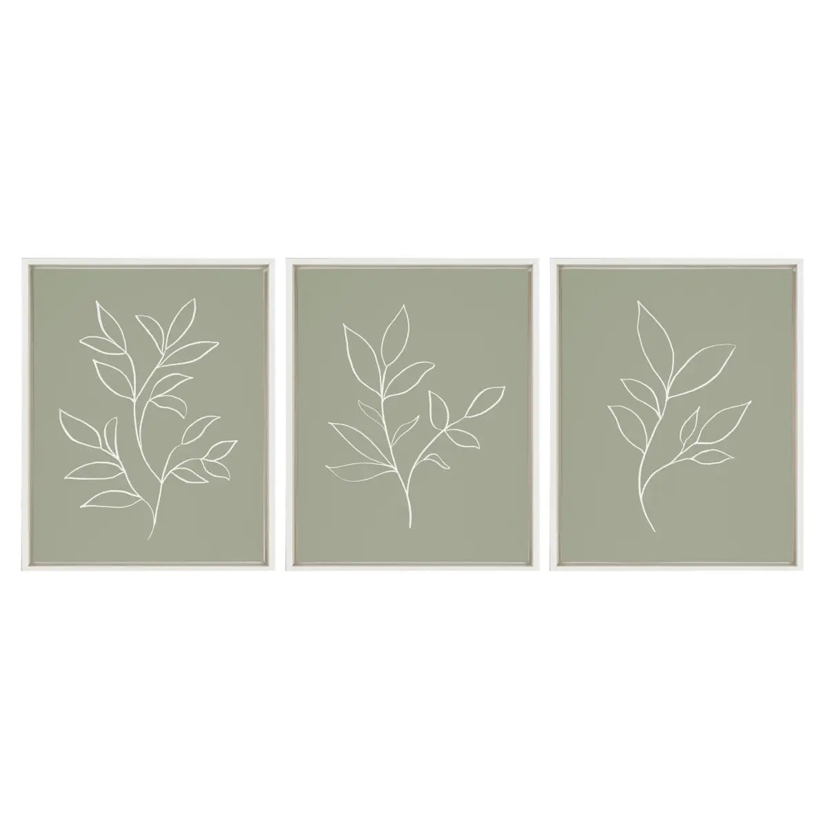 Framed Canvas - Modern Sage Green Botanical Line Sketch Print 1 2 and 3 - White / 3 Piece 18x24 - kateandlaurel