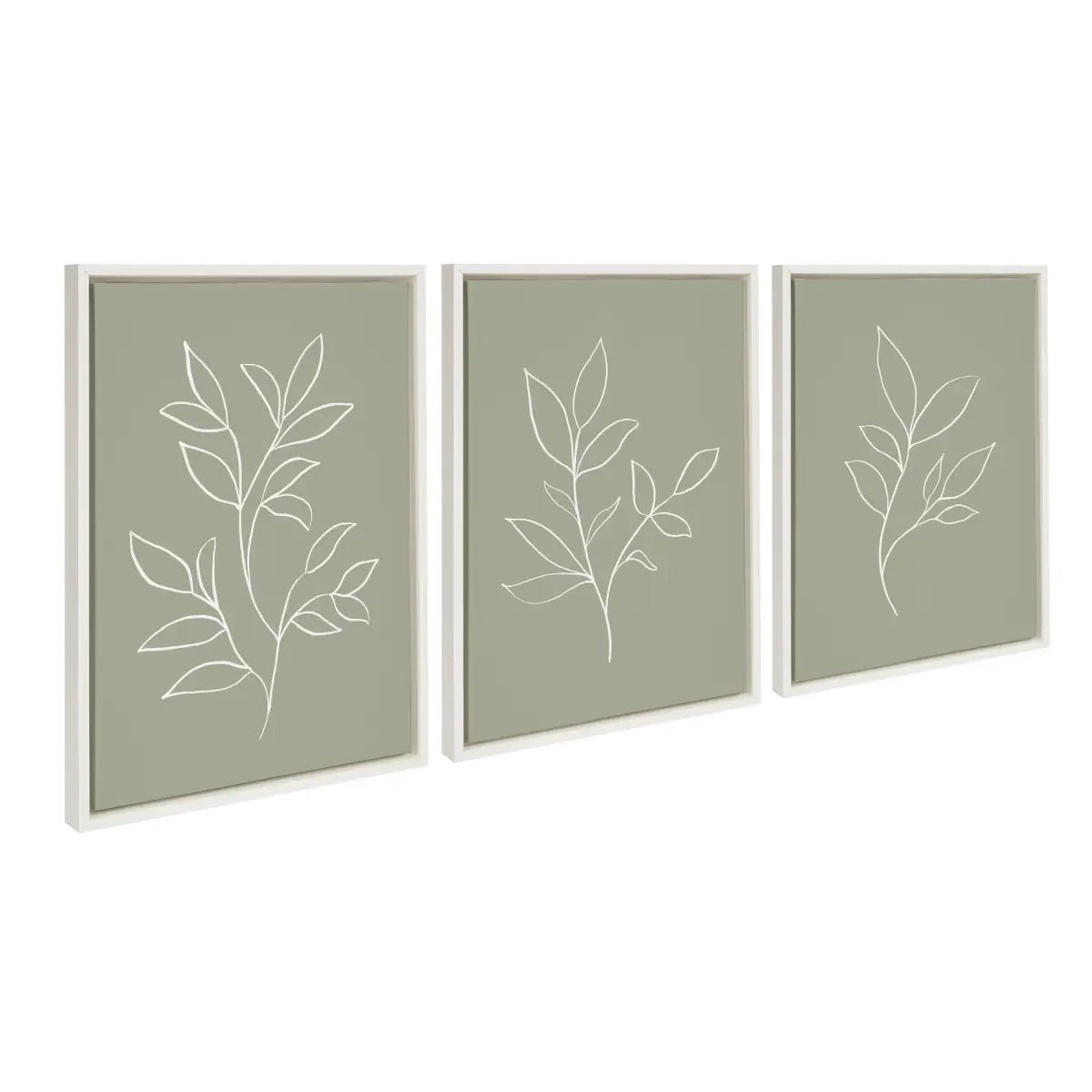 Framed Canvas - Modern Sage Green Botanical Line Sketch Print 1 2 and 3 - White / 3 Piece 18x24 - kateandlaurel