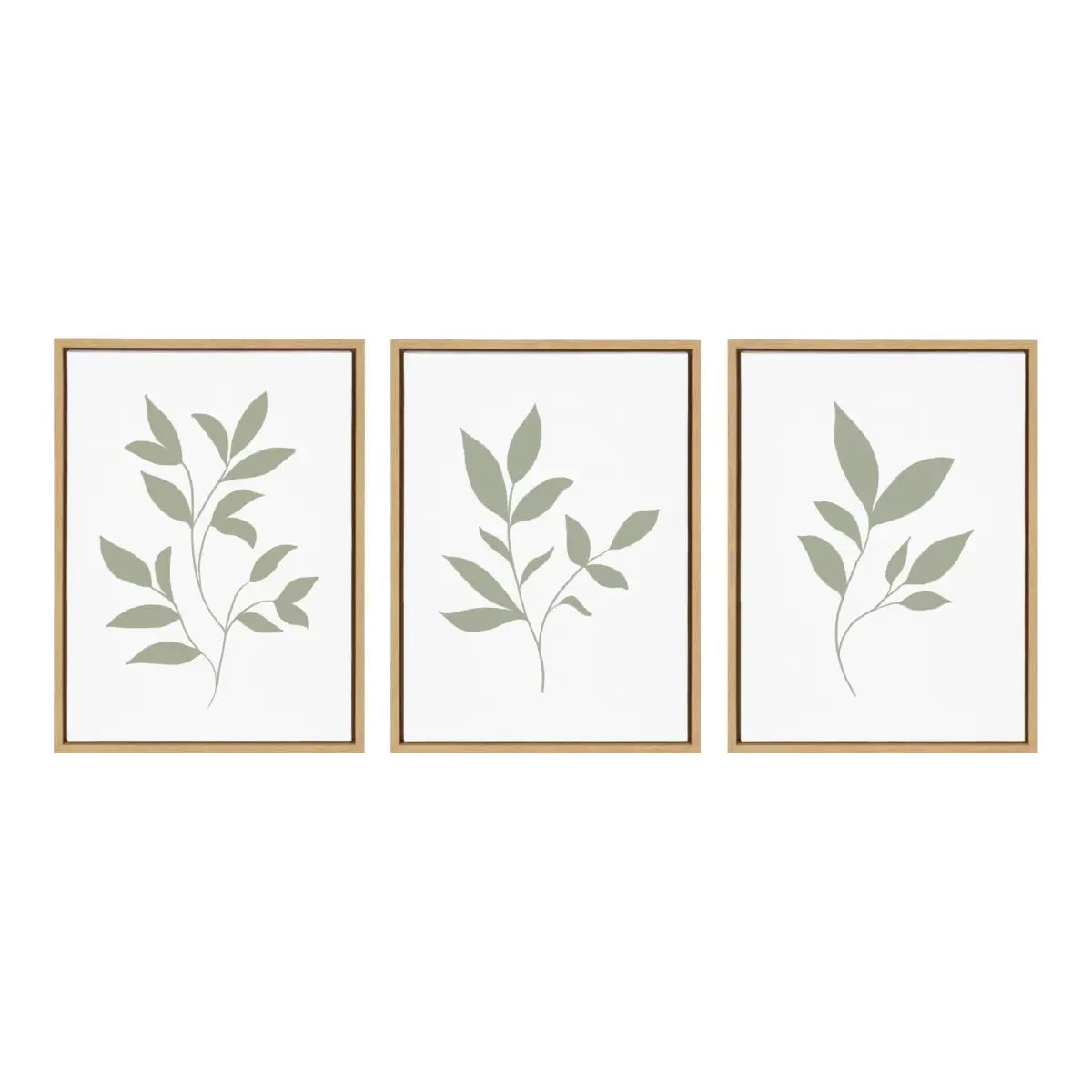 Framed Canvas Set of 3 - Modern Sage Green Botanical Outdoor Nature Prints - Natural / 3 Piece 18x24 - kateandlaurel
