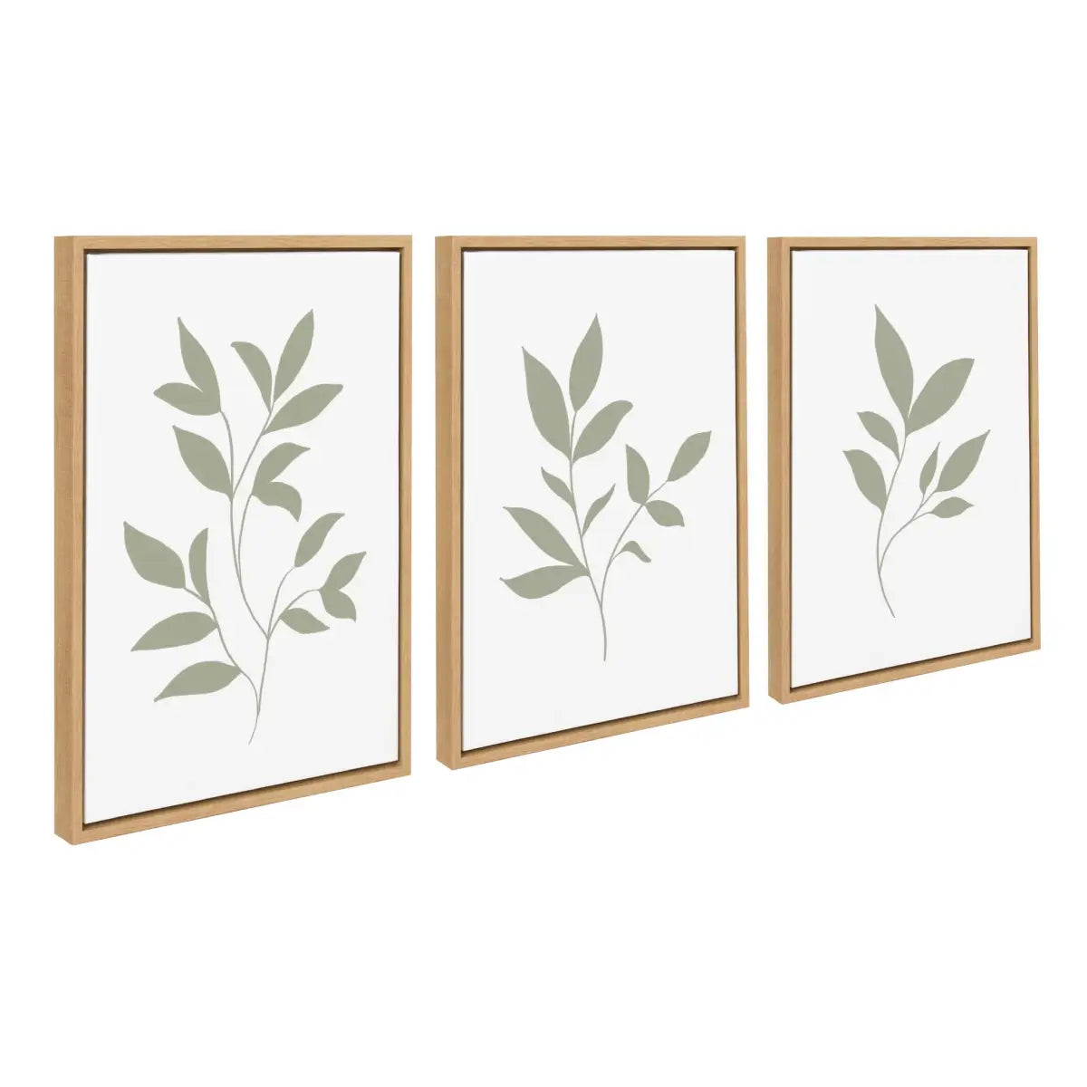 Framed Canvas Set of 3 - Modern Sage Green Botanical Outdoor Nature Prints - Natural / 3 Piece 18x24 - kateandlaurel