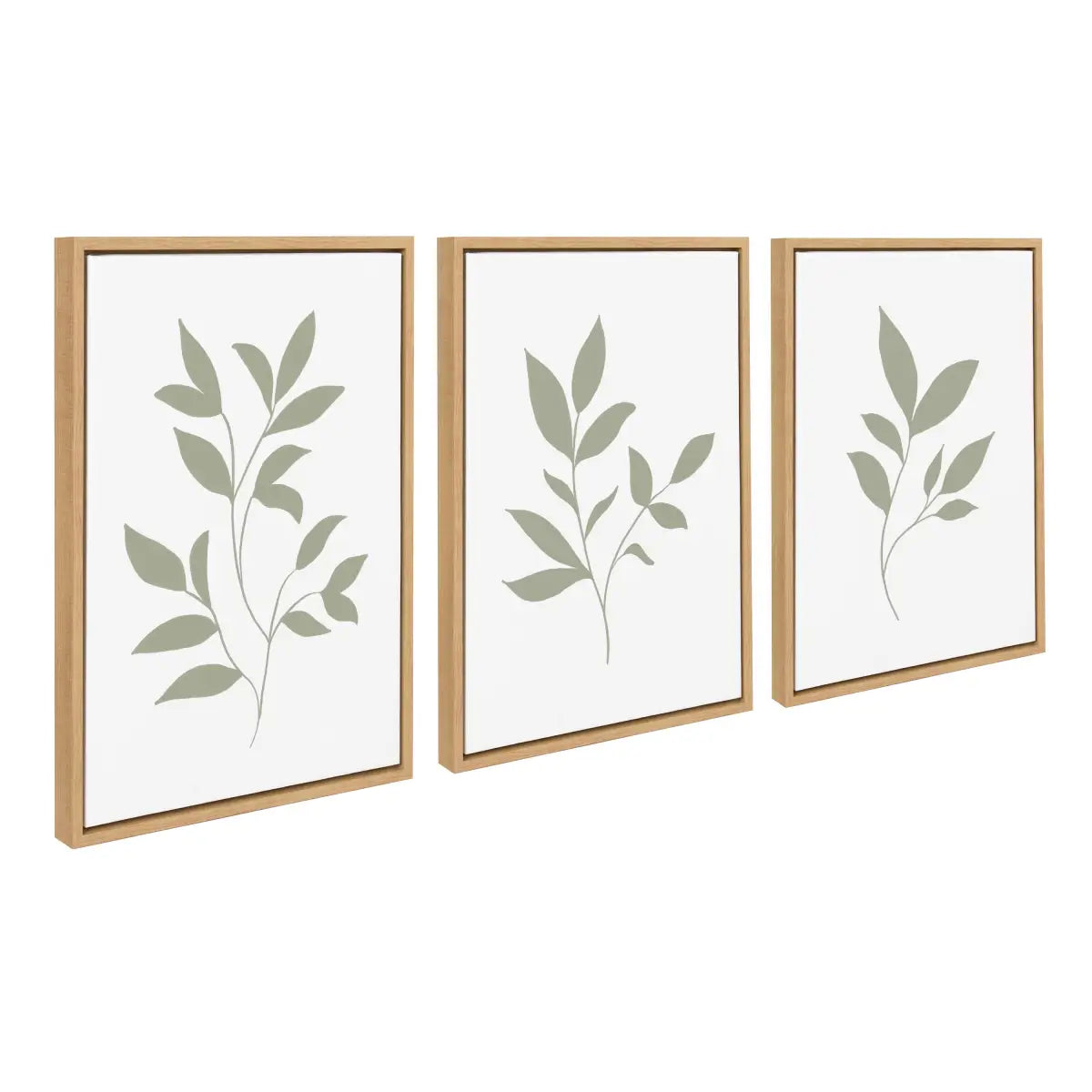 Framed Canvas Set of 3 - Modern Sage Green Botanical Outdoor Nature Prints - Natural / 3 Piece 18x24 - kateandlaurel