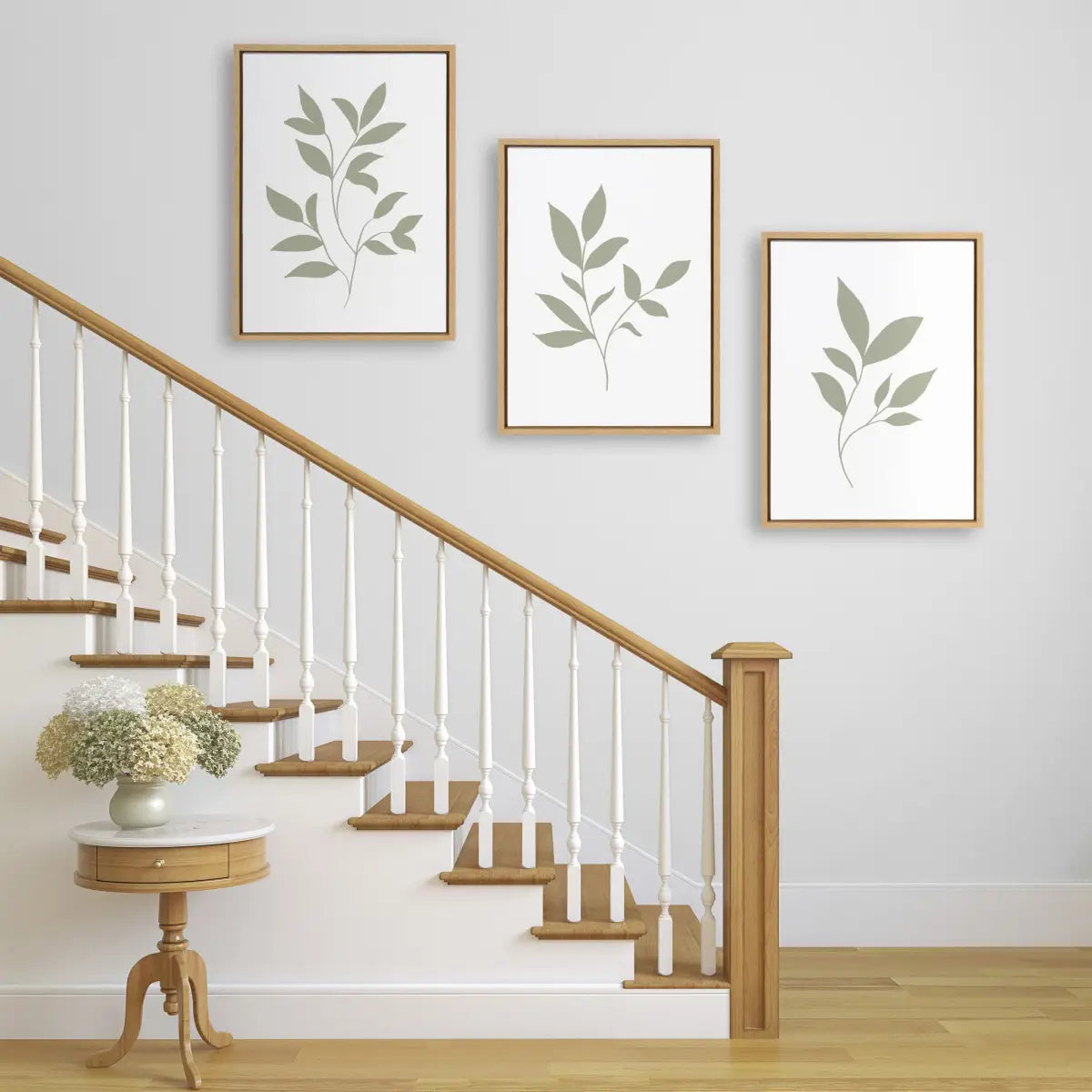 Framed Canvas Set of 3 - Modern Sage Green Botanical Outdoor Nature Prints - Natural / 3 Piece 18x24 - kateandlaurel
