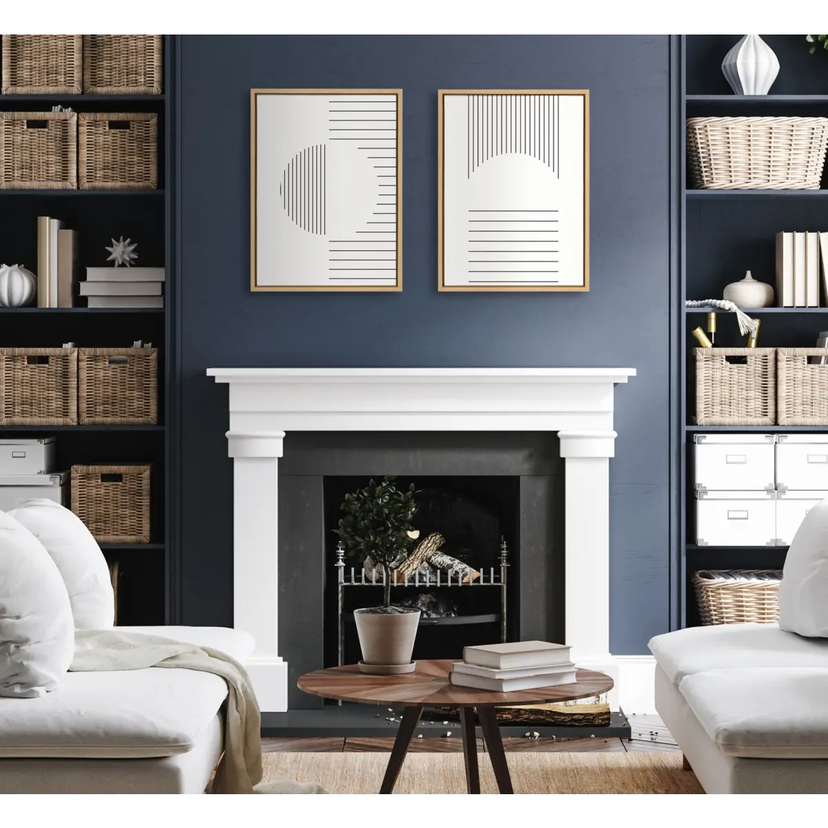 Framed Canvas - Modern Statement Stripes 1 and 2 - Natural / 2 Piece 18x24 - kateandlaurel