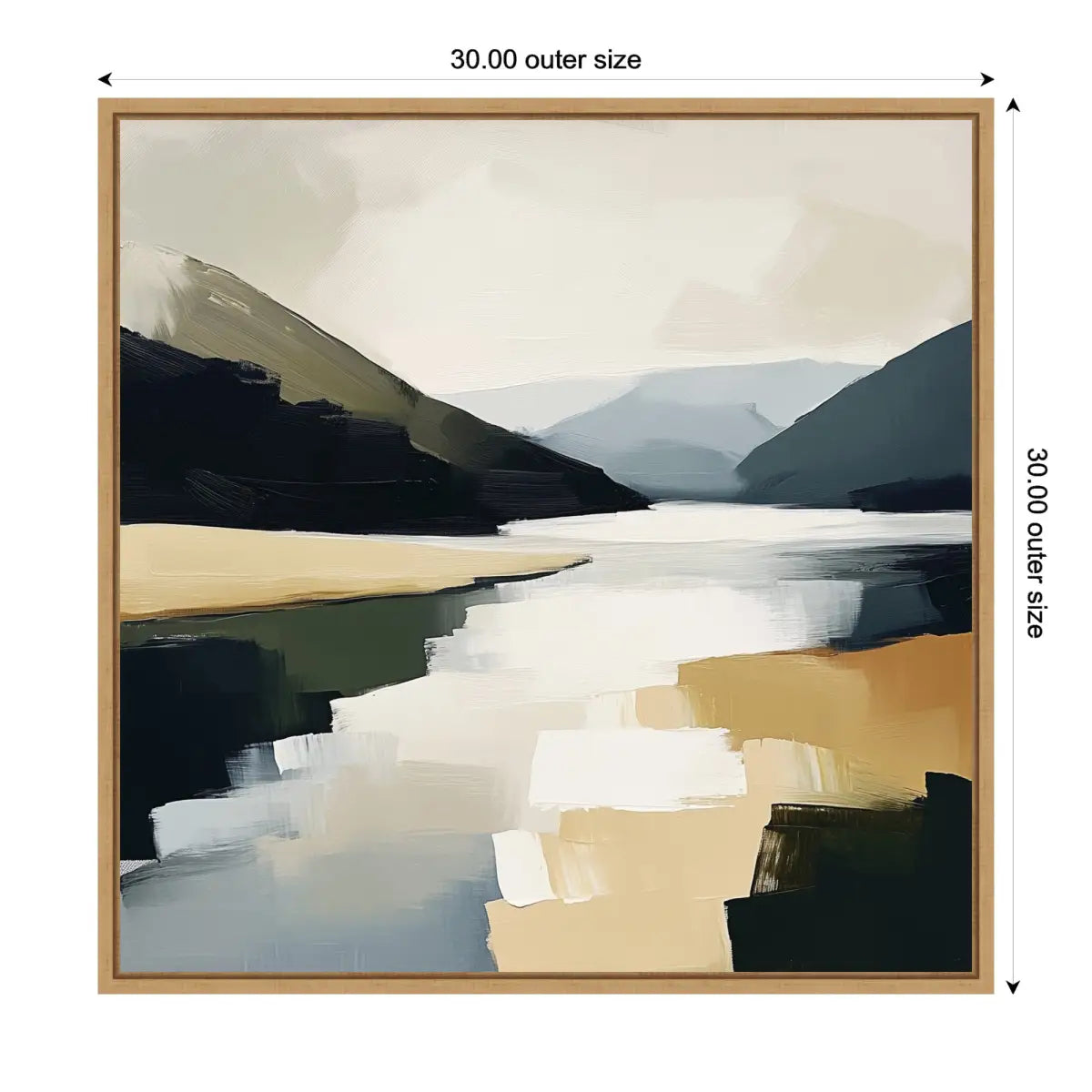 Framed Canvas Art - Mountain Lake Modern Abstract Landscape - kateandlaurel