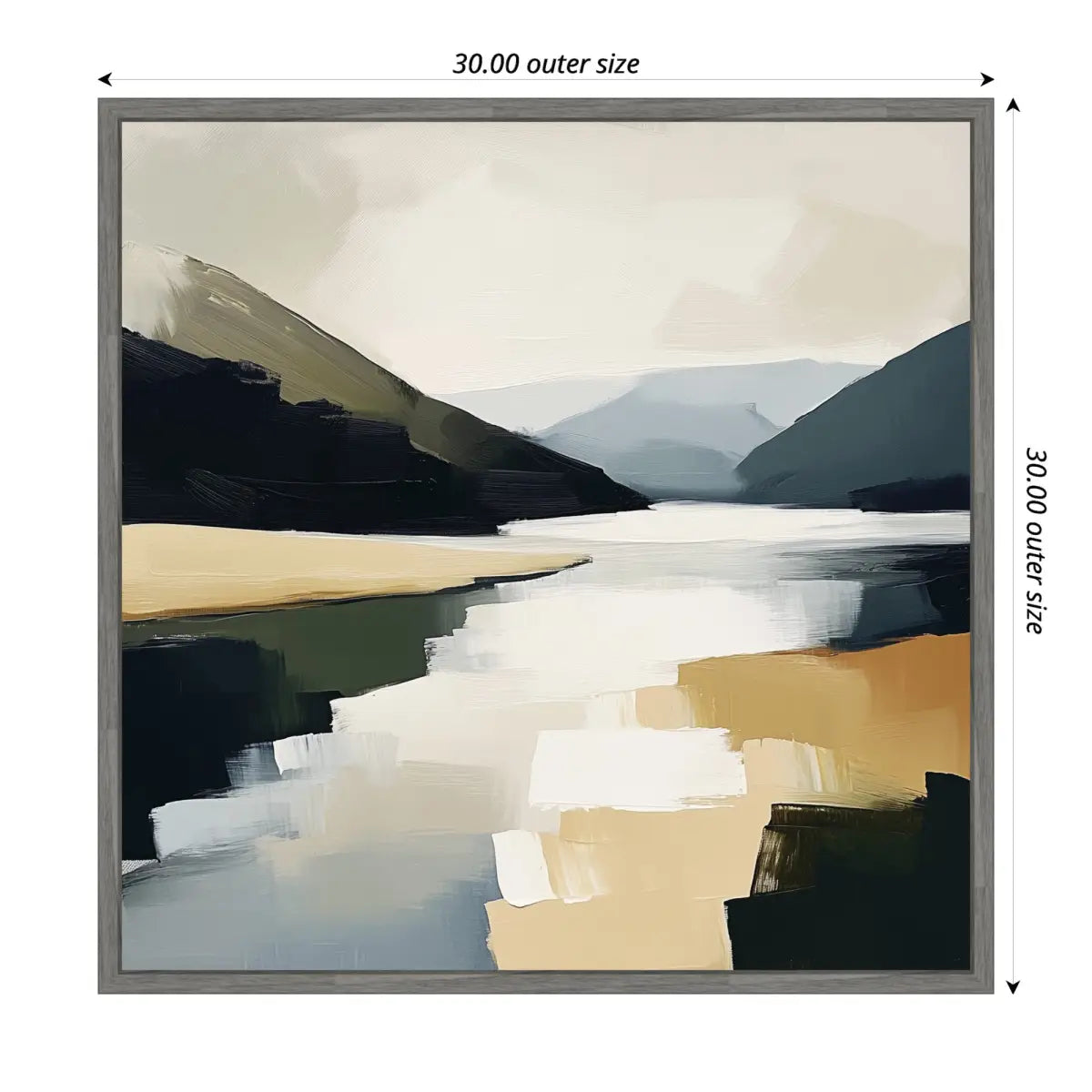 Framed Canvas Art - Mountain Lake Modern Abstract Landscape - kateandlaurel