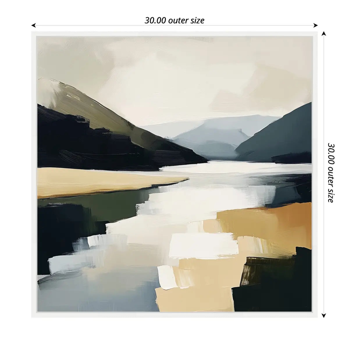 Framed Canvas Art - Mountain Lake Modern Abstract Landscape - kateandlaurel