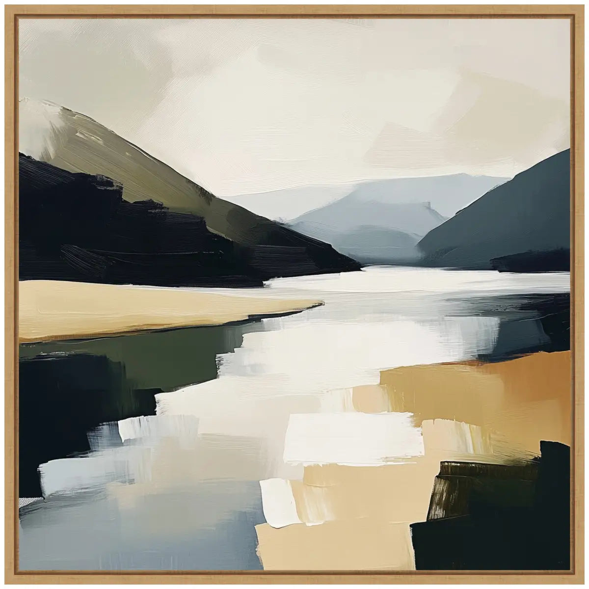 Framed Canvas Art - Mountain Lake Modern Abstract Landscape - kateandlaurel