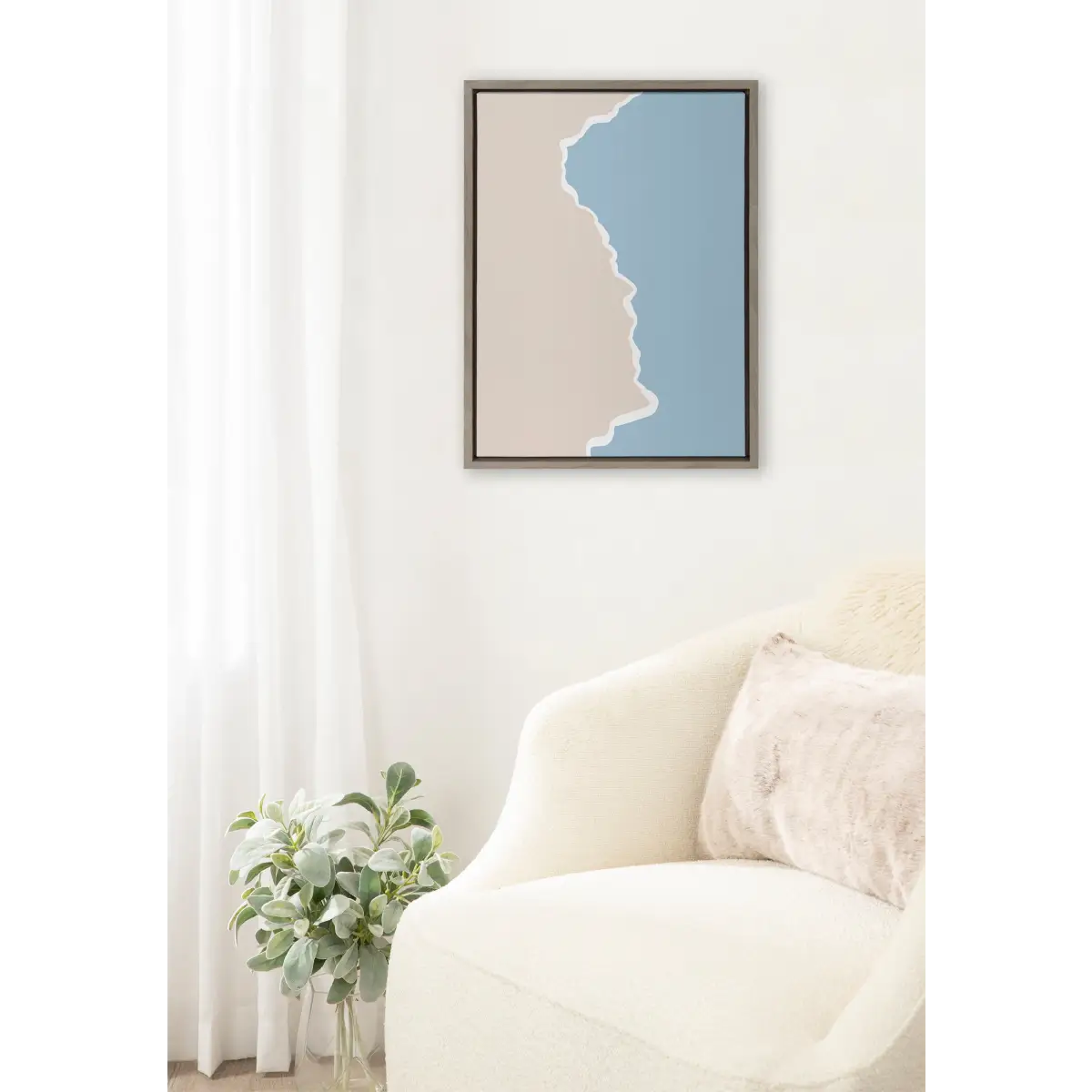 Framed Canvas Art - Muted Abstract Landscape Beige and Blue - Gray / 23x33 - kateandlaurel
