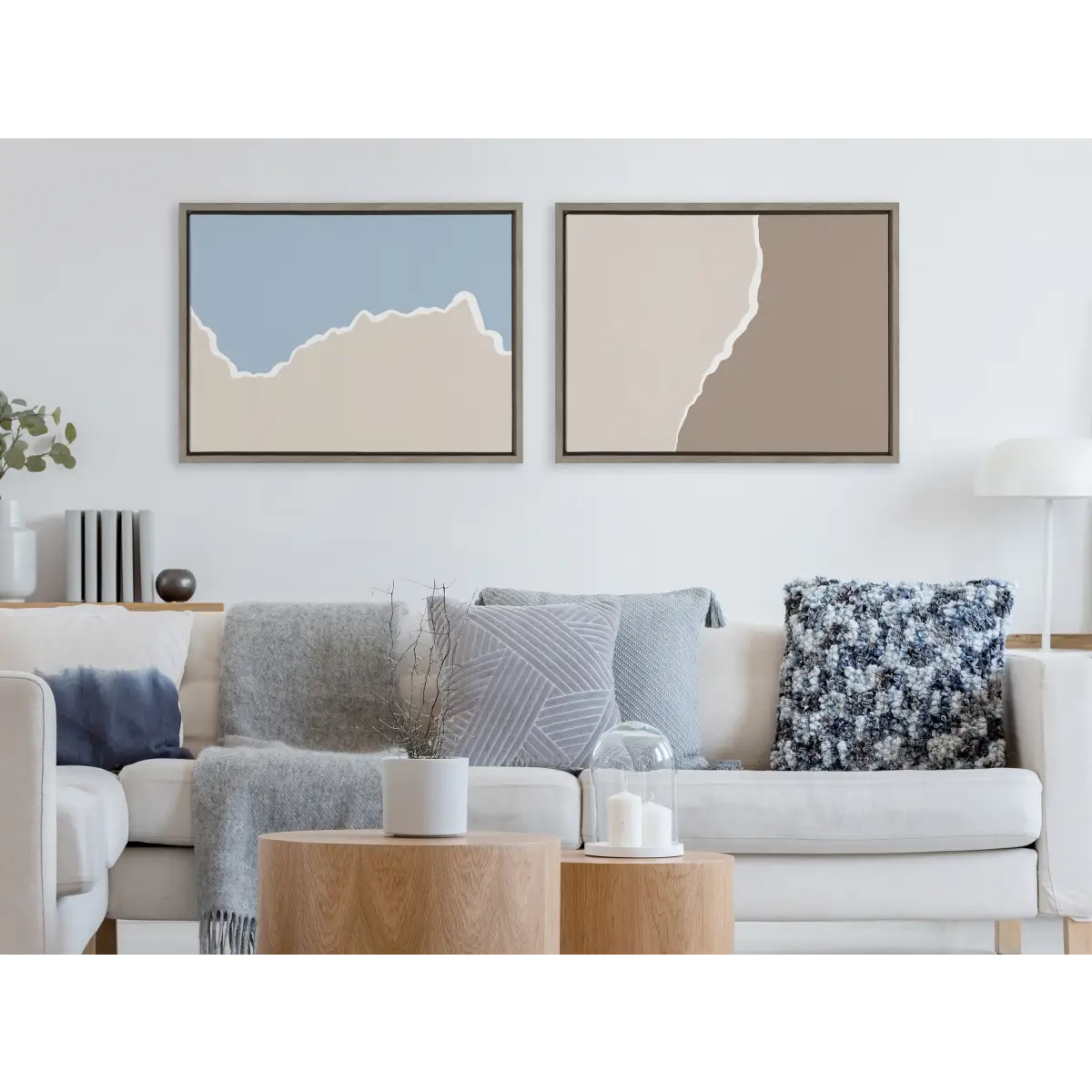 Framed Canvas Art - Muted Abstract Landscape Beige and Blue - Gray / 23x33 - kateandlaurel