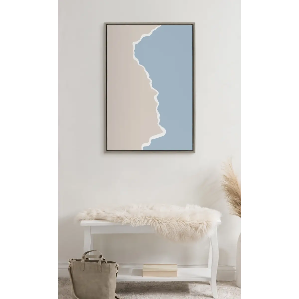 Framed Canvas Art - Muted Abstract Landscape Beige and Blue - Gray / 23x33 - kateandlaurel