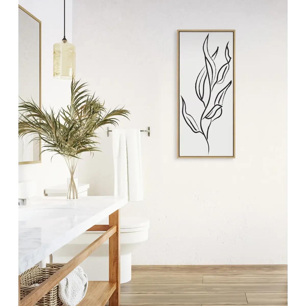 Muted Illustrated Botanical Black and White Framed Canvas - Natural / 18x40 - kateandlaurel
