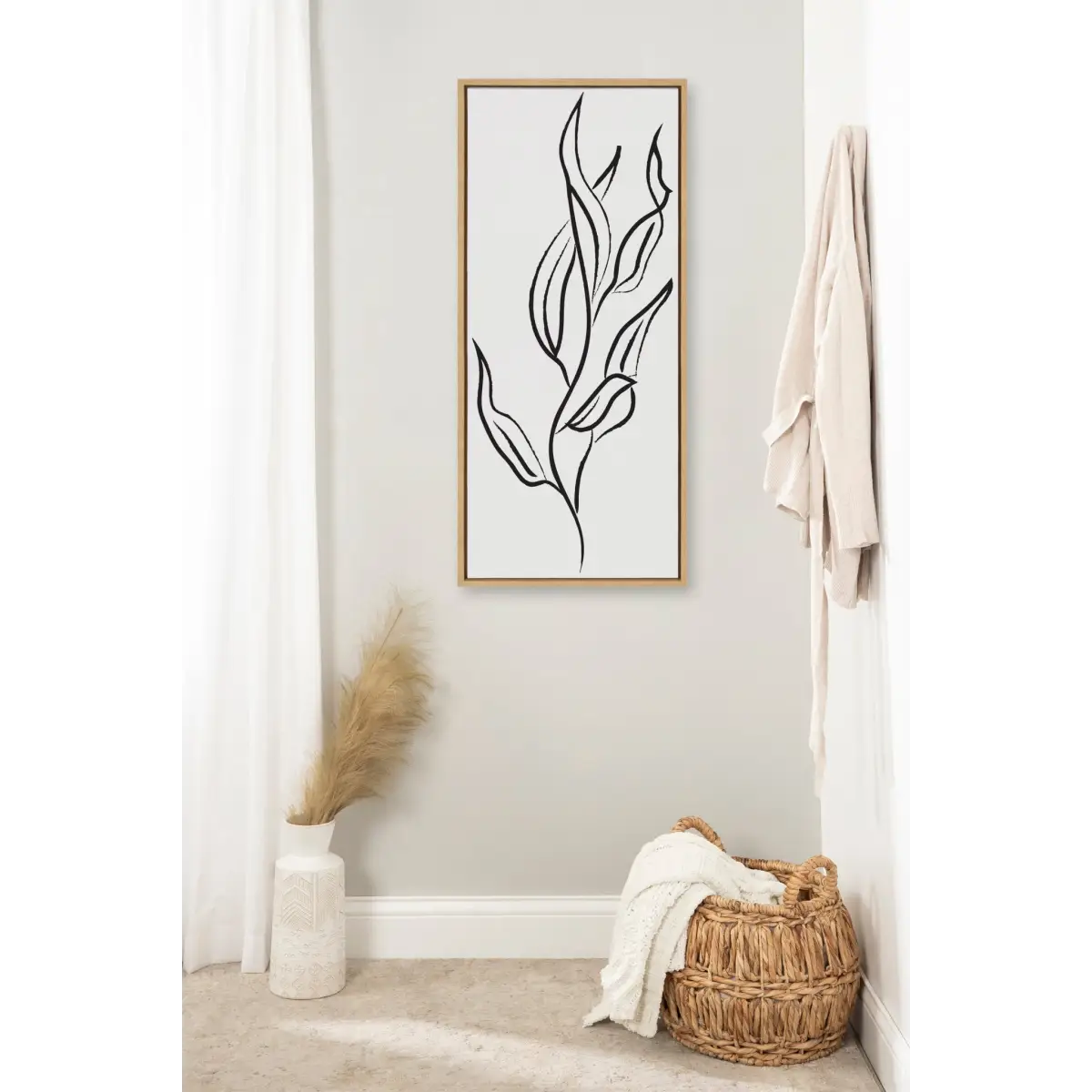 Muted Illustrated Botanical Black and White Framed Canvas - Natural / 18x40 - kateandlaurel
