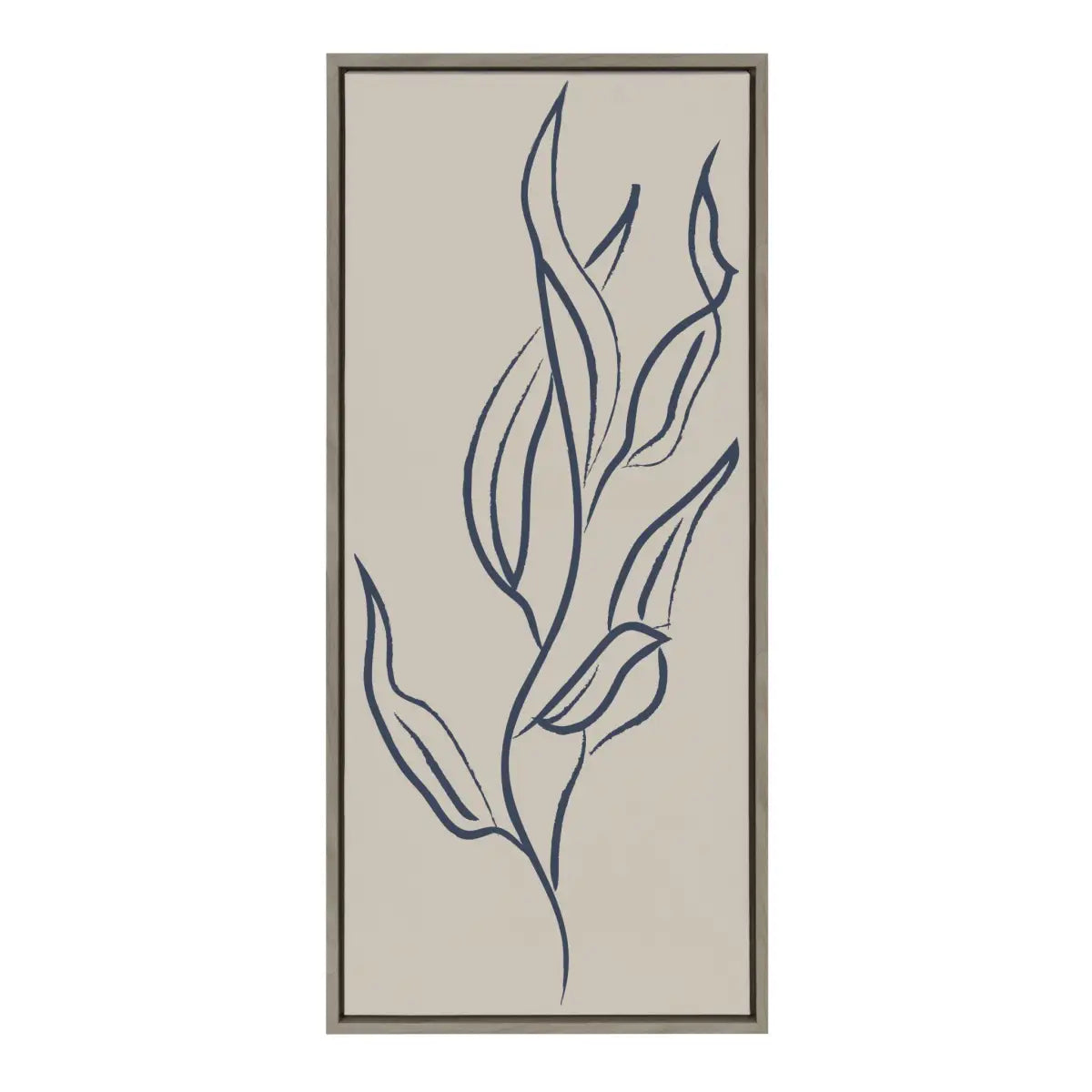 Muted Illustrated Botanical Dark Blue and Tan Framed Canvas - Gray / 18x40 - kateandlaurel