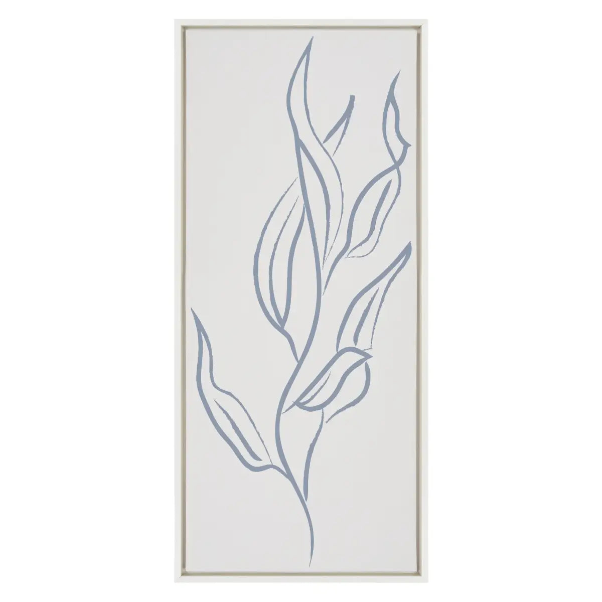 Framed Canvas - Muted Illustrated Botanical Light Blue and Beige - White / 18x40 - kateandlaurel