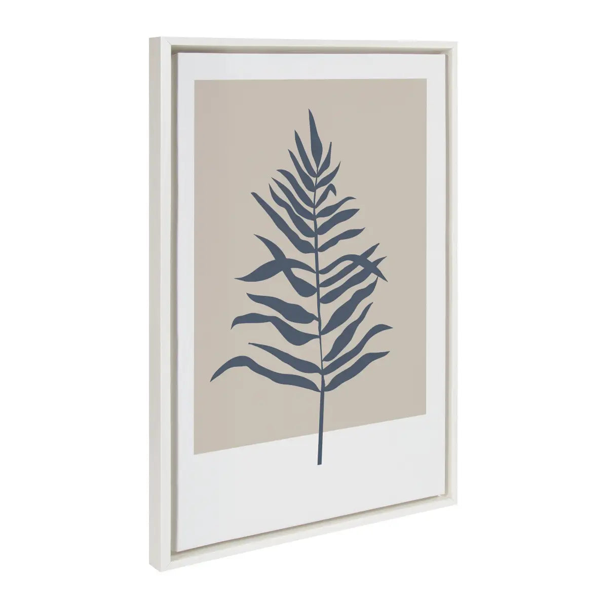 Framed Canvas Art - Muted Tan and Blue Color Block Botanical Fern - White / 23x33 - kateandlaurel