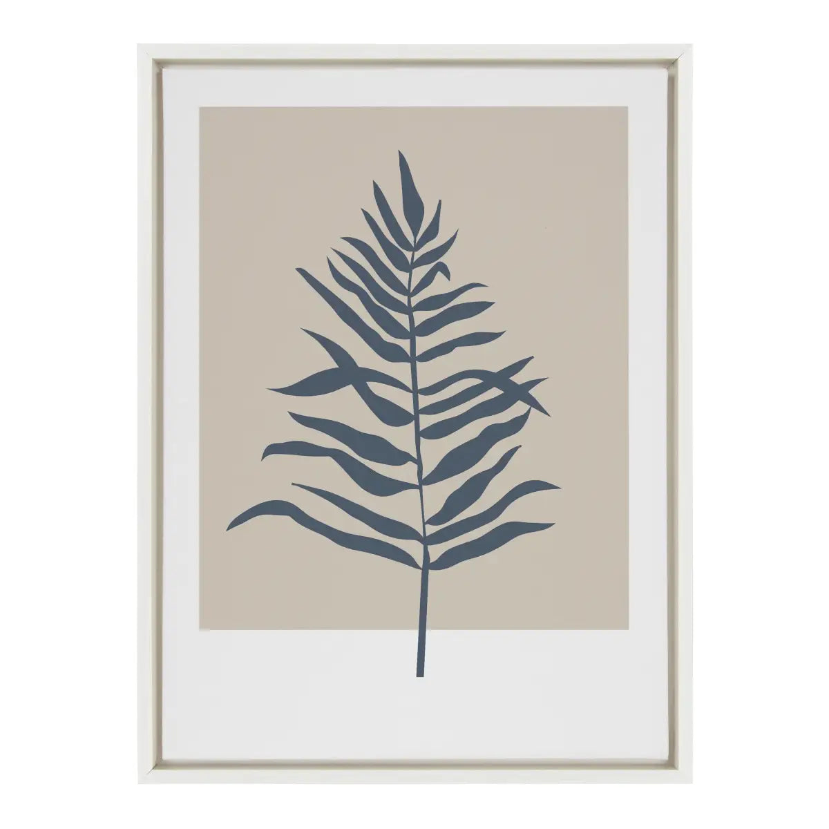 Framed Canvas Art - Muted Tan and Blue Color Block Botanical Fern - kateandlaurel