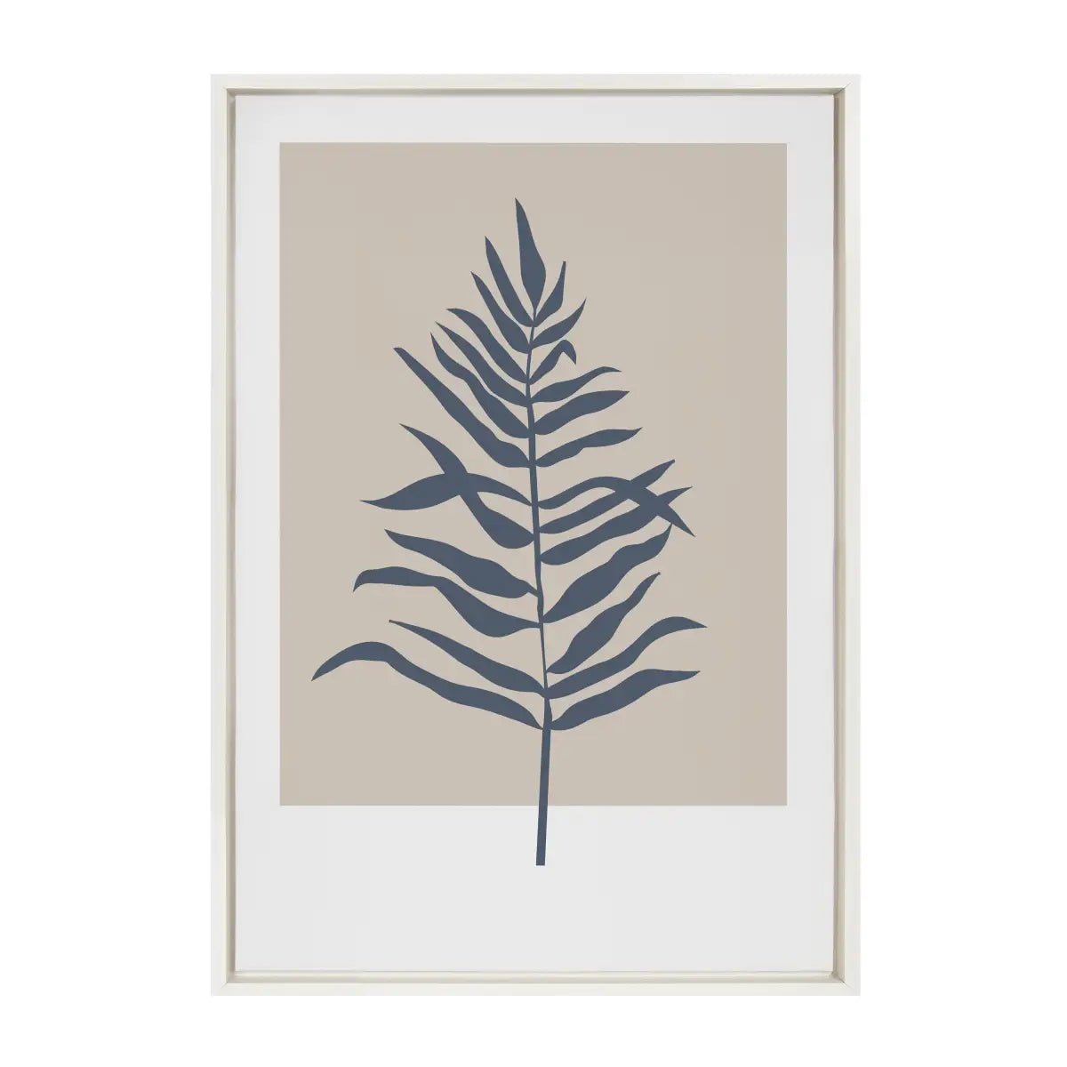 Framed Canvas Art - Muted Tan and Blue Color Block Botanical Fern - kateandlaurel