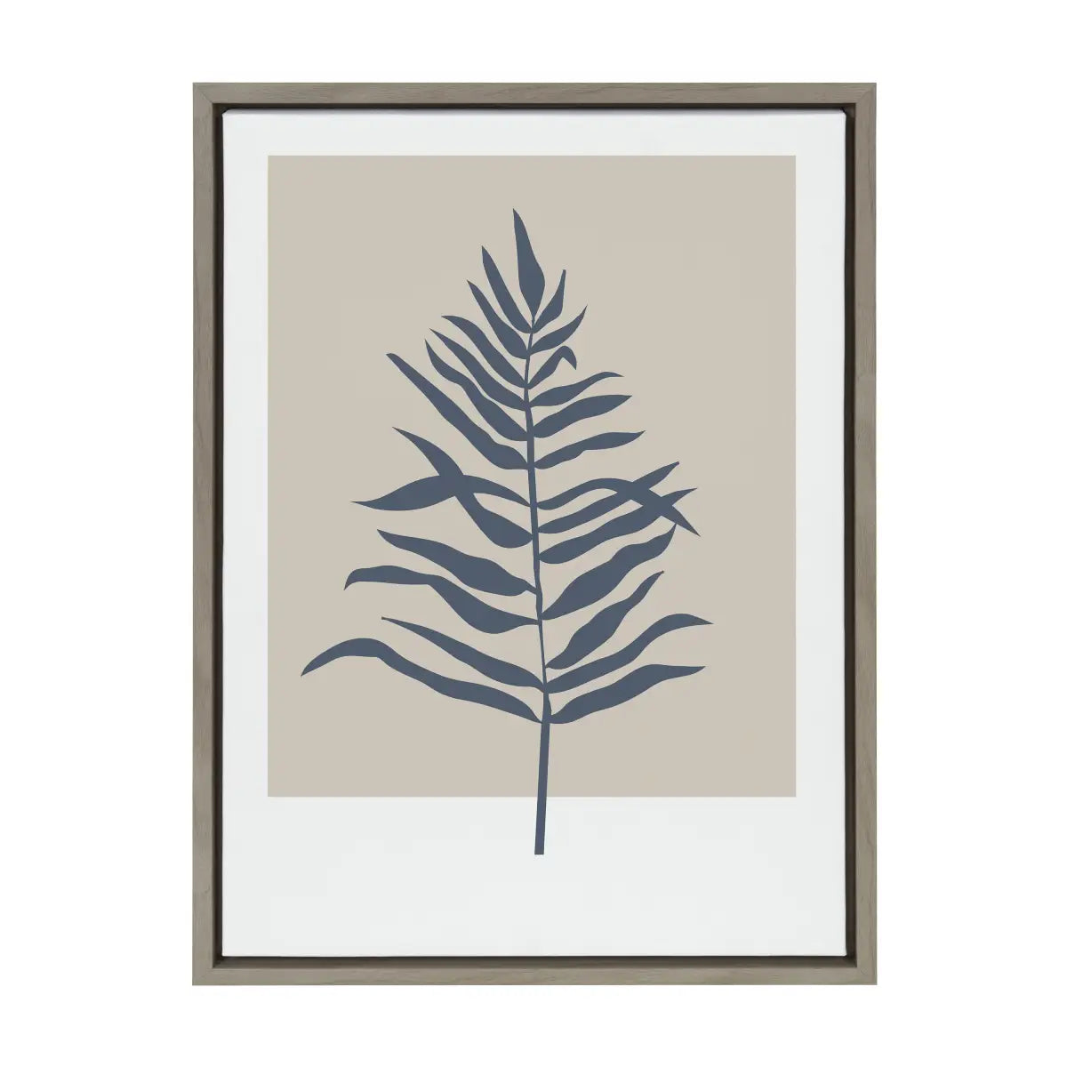 Framed Canvas Art - Muted Tan and Blue Color Block Botanical Fern - kateandlaurel