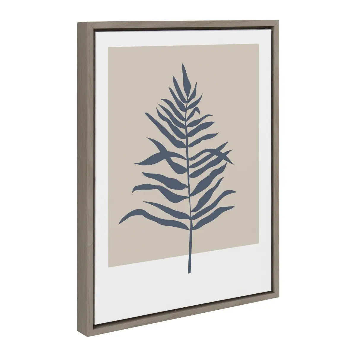 Framed Canvas Art - Muted Tan and Blue Color Block Botanical Fern - Gray / 18x24 - kateandlaurel