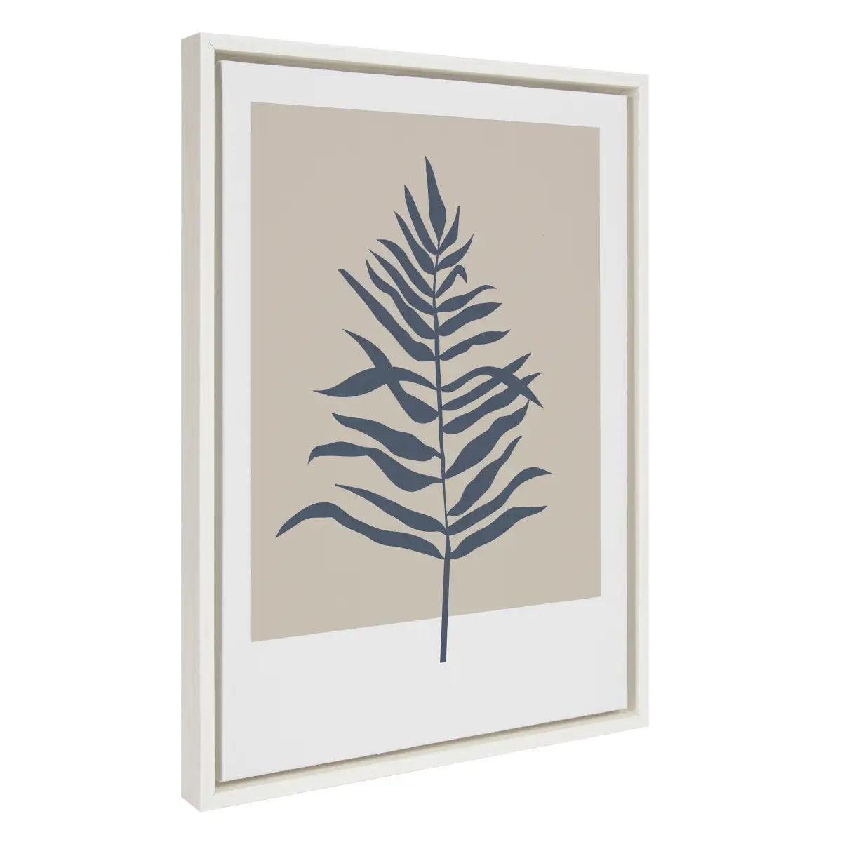 Framed Canvas Art - Muted Tan and Blue Color Block Botanical Fern - White / 18x24 - kateandlaurel