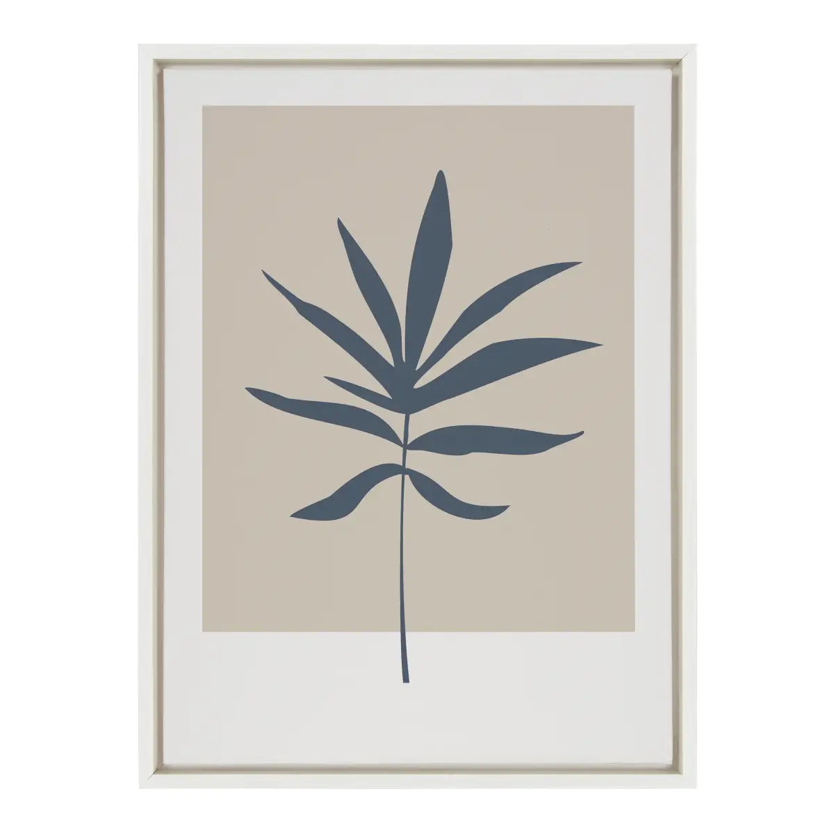 Framed Canvas Art - Muted Tan and Blue Color Block Botanical Leaf - kateandlaurel
