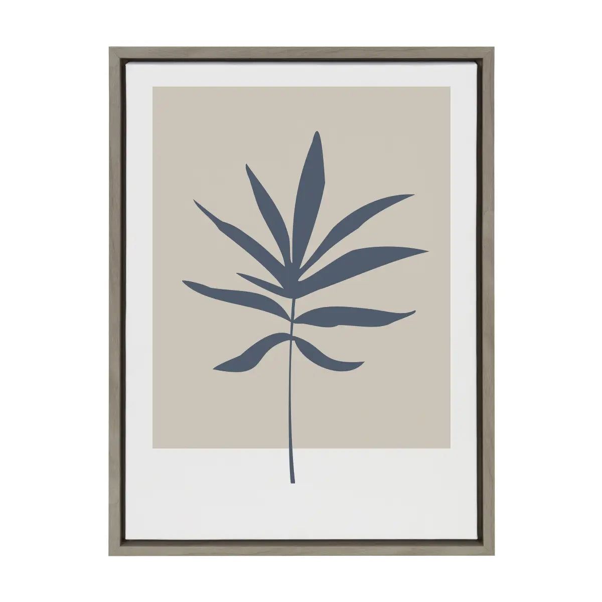 Framed Canvas Art - Muted Tan and Blue Color Block Botanical Leaf - kateandlaurel